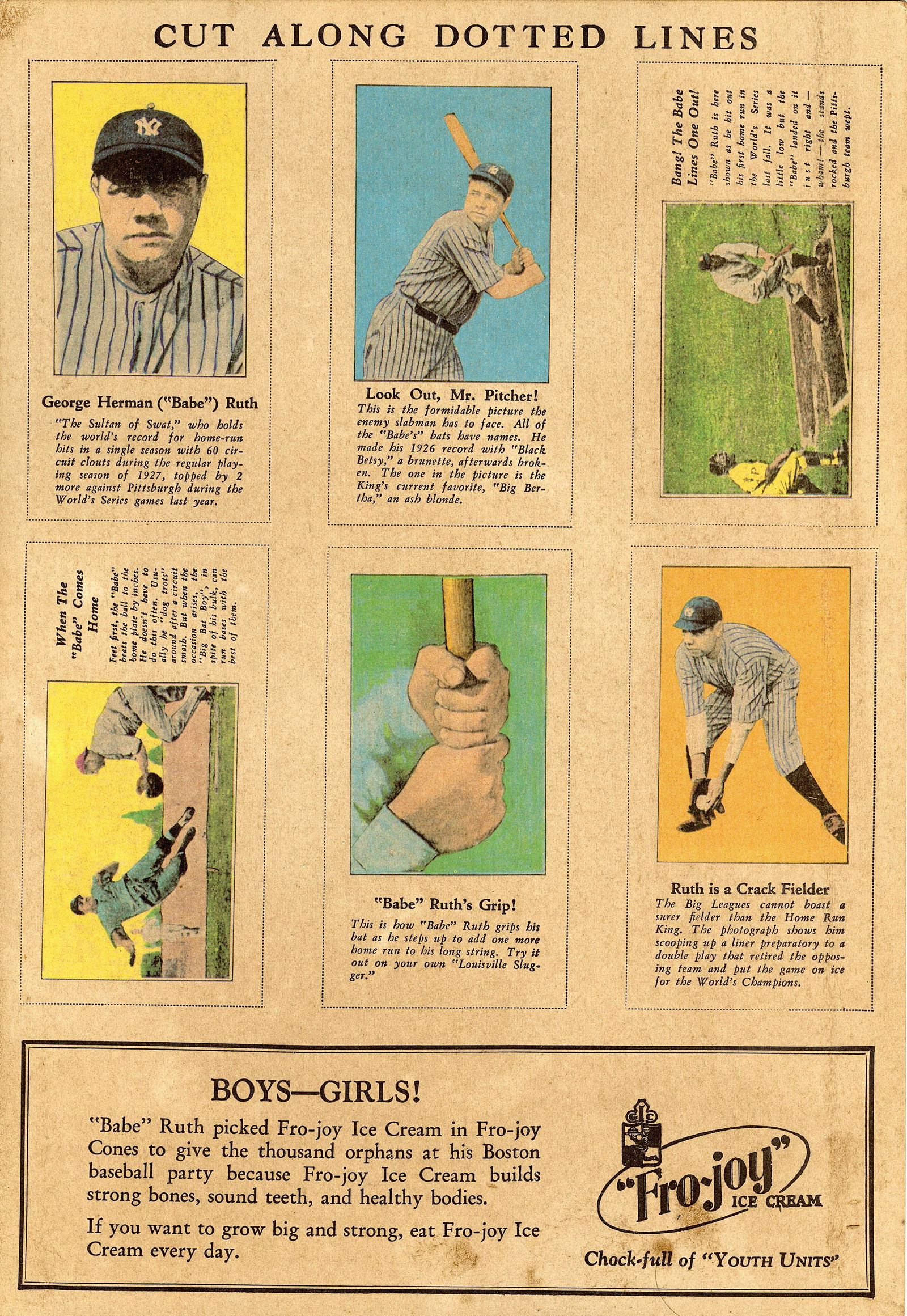 Fro-Joy Ice Cream Magazine Ad Baseball Babe Ruth, NY Yankees (1 of 2)