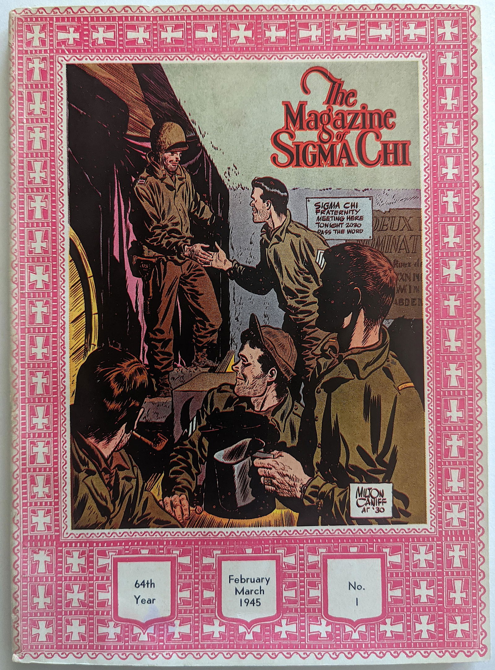 SIGMA CHI Fraternity Magazine 1945 Illust. Milton Caniff (1 of 3)