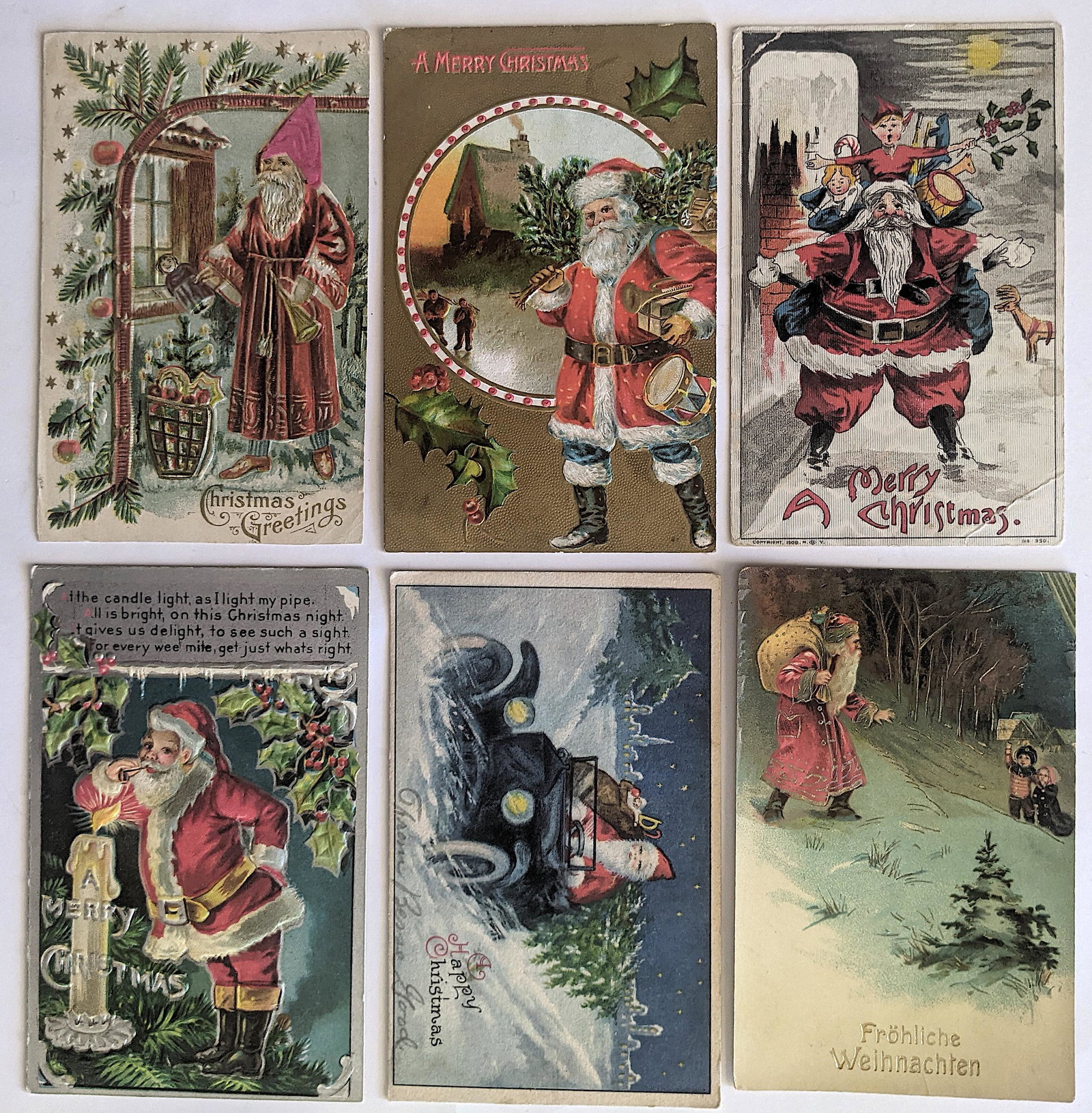 Antique Vintage Set 6 Christmas Santa Postcards (1 of 2)