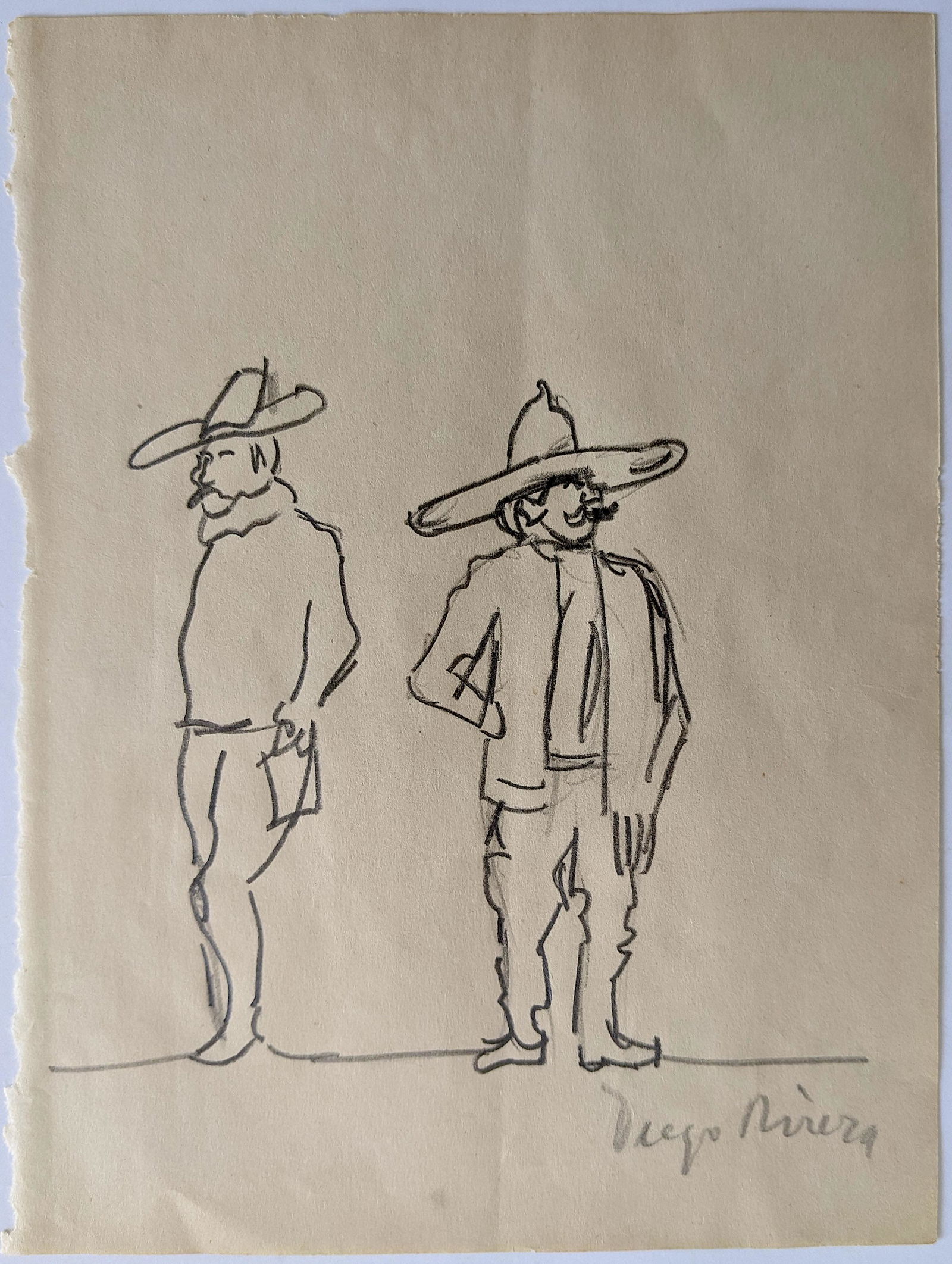 Vintage Pencil Drawing Signed Diego Rivera (1 of 3)