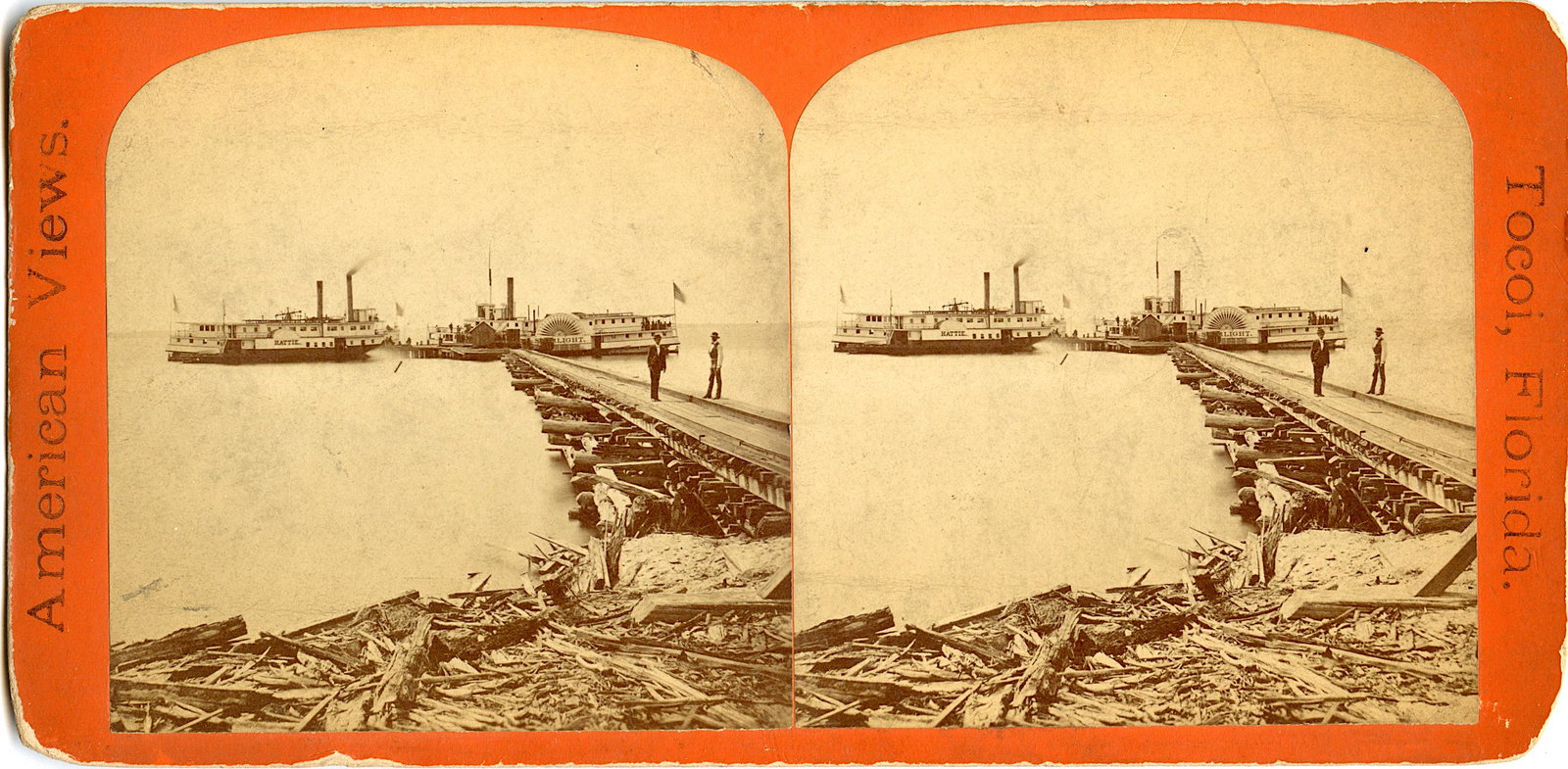 Antique Real Photo Stereoview Steamboats Tocoi, FL (1 of 2)