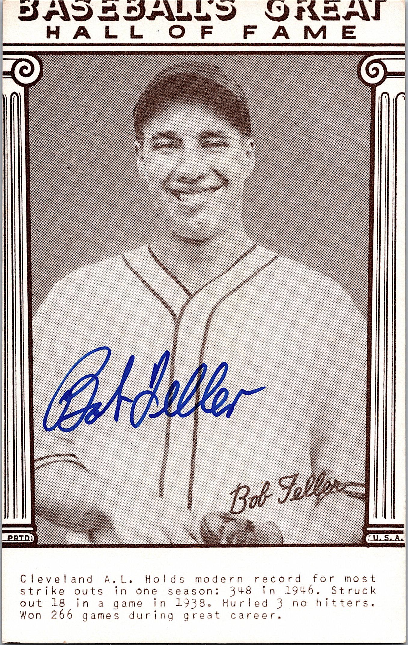 Vintage Hand Signed Baseball Postcard BOB FELLER (1 of 3)
