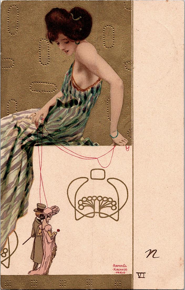 Antique Postcard RAPHAEL KIRCHNER Art Nouveau: The dimensions of an antique/vintage postcard are Approx. 5.5"x 3.5" (small variances can occur). ABOUT SHIPPING: This lot is located in Boca Raton, Fl and its shipment will be made directly by Arteli