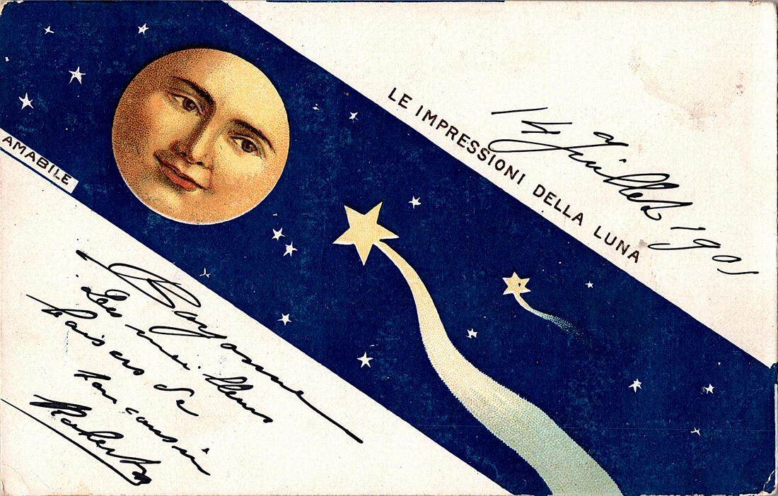 Antique Rare Postcard Deco Illustration MOON (1 of 2)