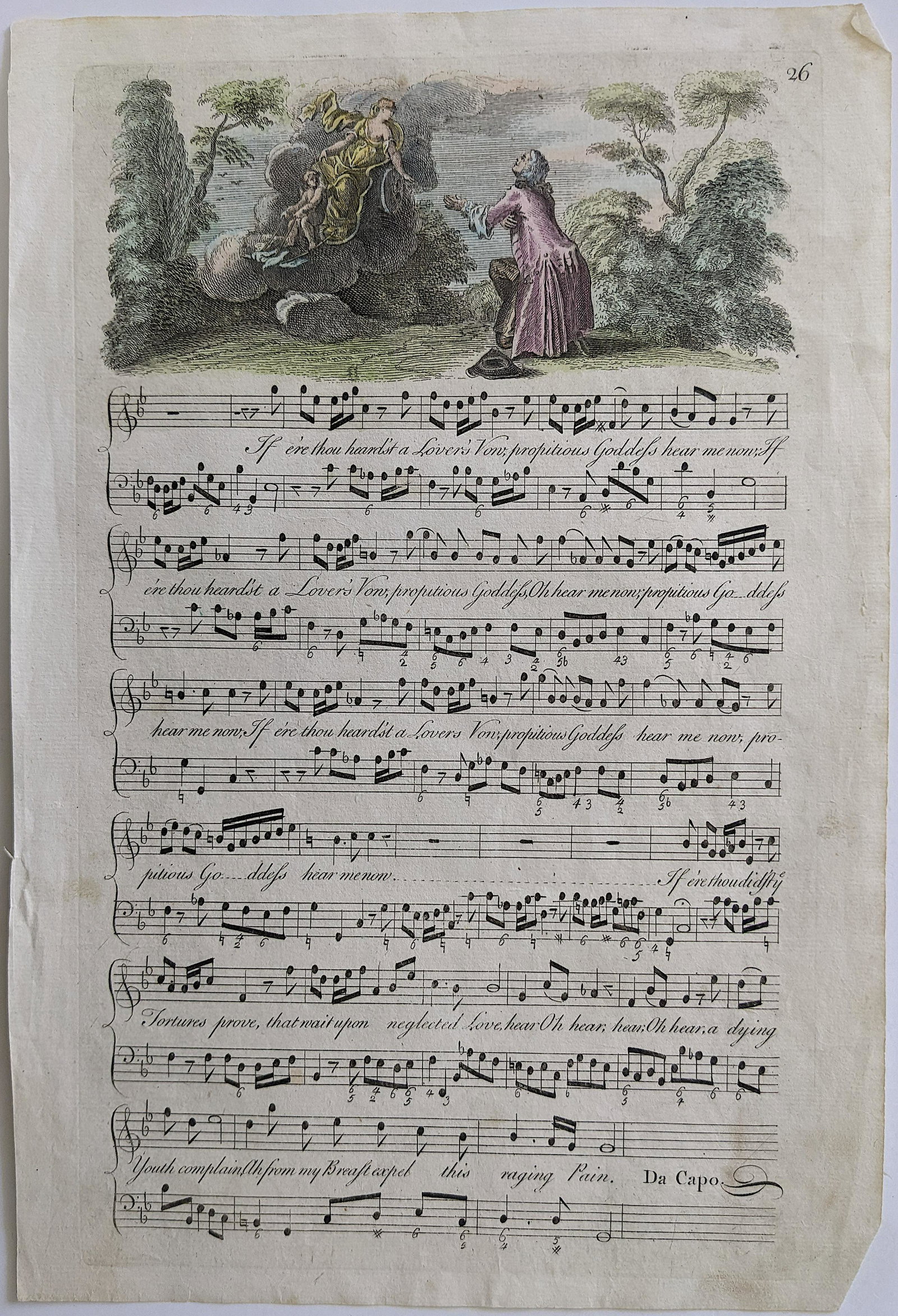 Antique Rare English Colored Musical Engravings Ca. 1720s: Provenance from an important collector in GA. The paper dimensions are Approx. 13.5" x 9.25". This lot is located in Boca Raton, Fl and its shipment will be made directly by Artelisted. Shipping insur