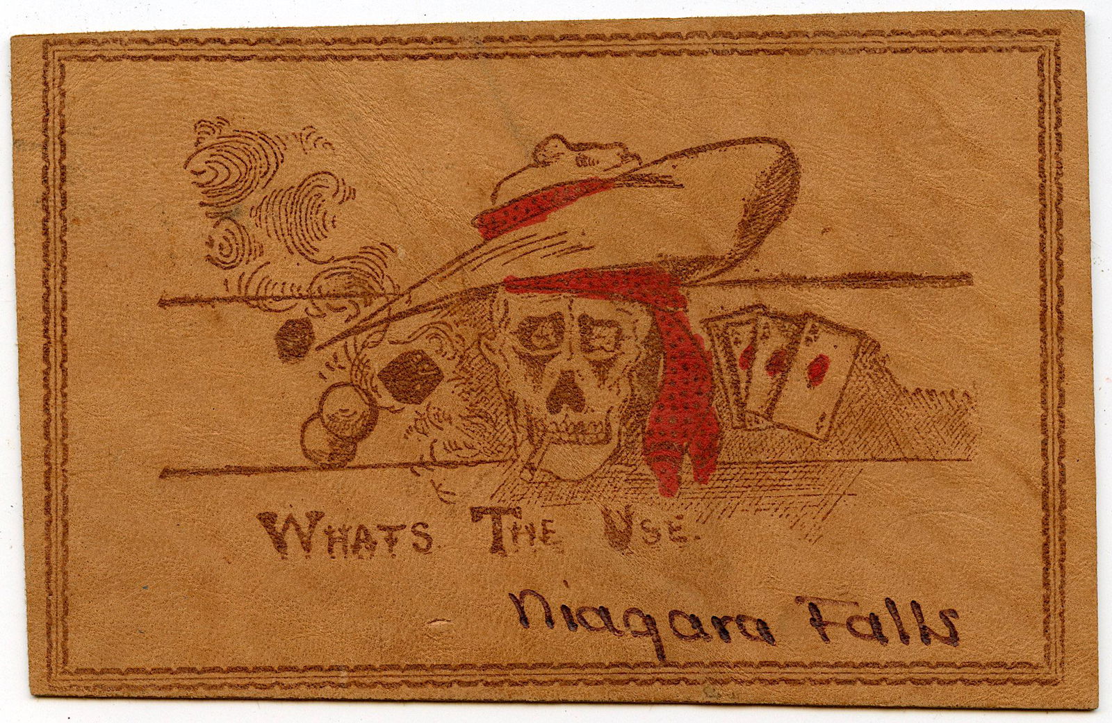 Vintage Rare Leather Postcard with Skull (1 of 2)