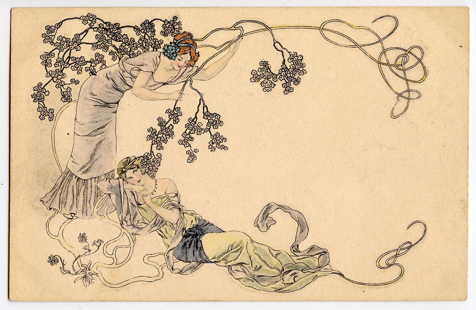 Antique Postcard Art Nouveau Mucha Style: The dimensions of an antique/vintage postcard are Approx. 5.5"x 3.5" (small variances can occur). ABOUT SHIPPING: This lot is located in Boca Raton, Fl and its shipment will be made directly by Arteli