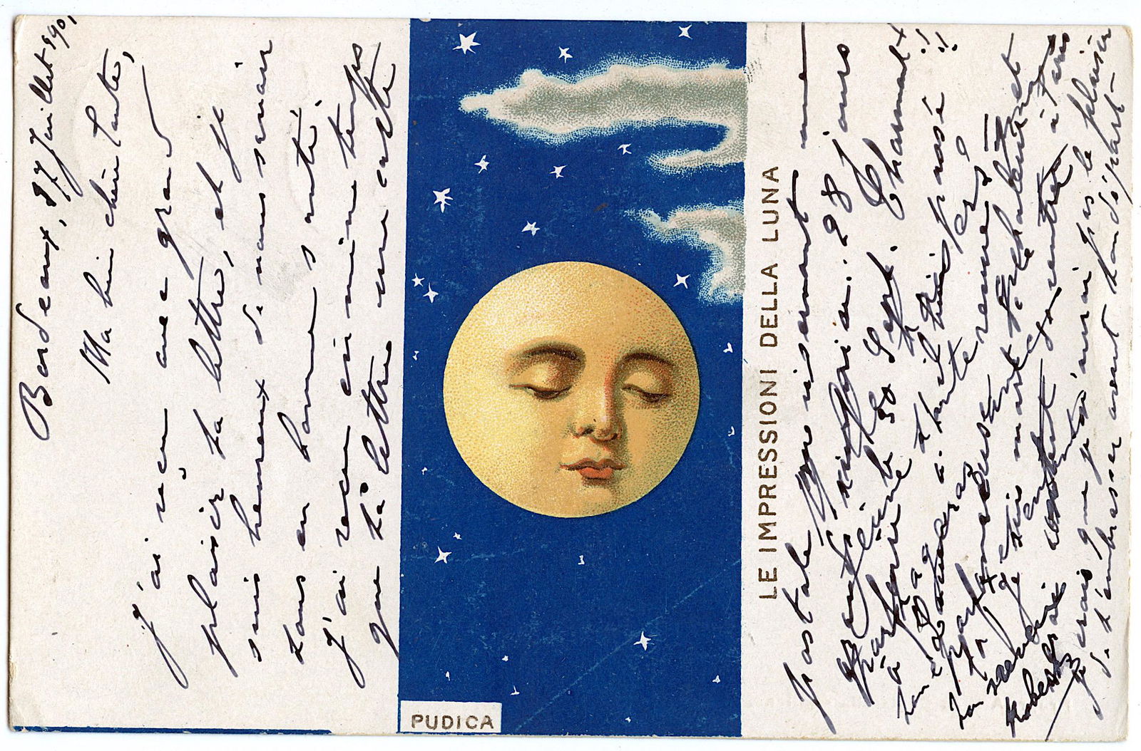 Antique Rare French Postcard Nouveau Moon (1 of 2)