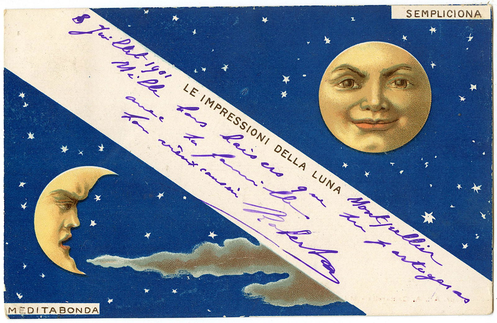 Antique Rare French Postcard Nouveau Moon (1 of 2)