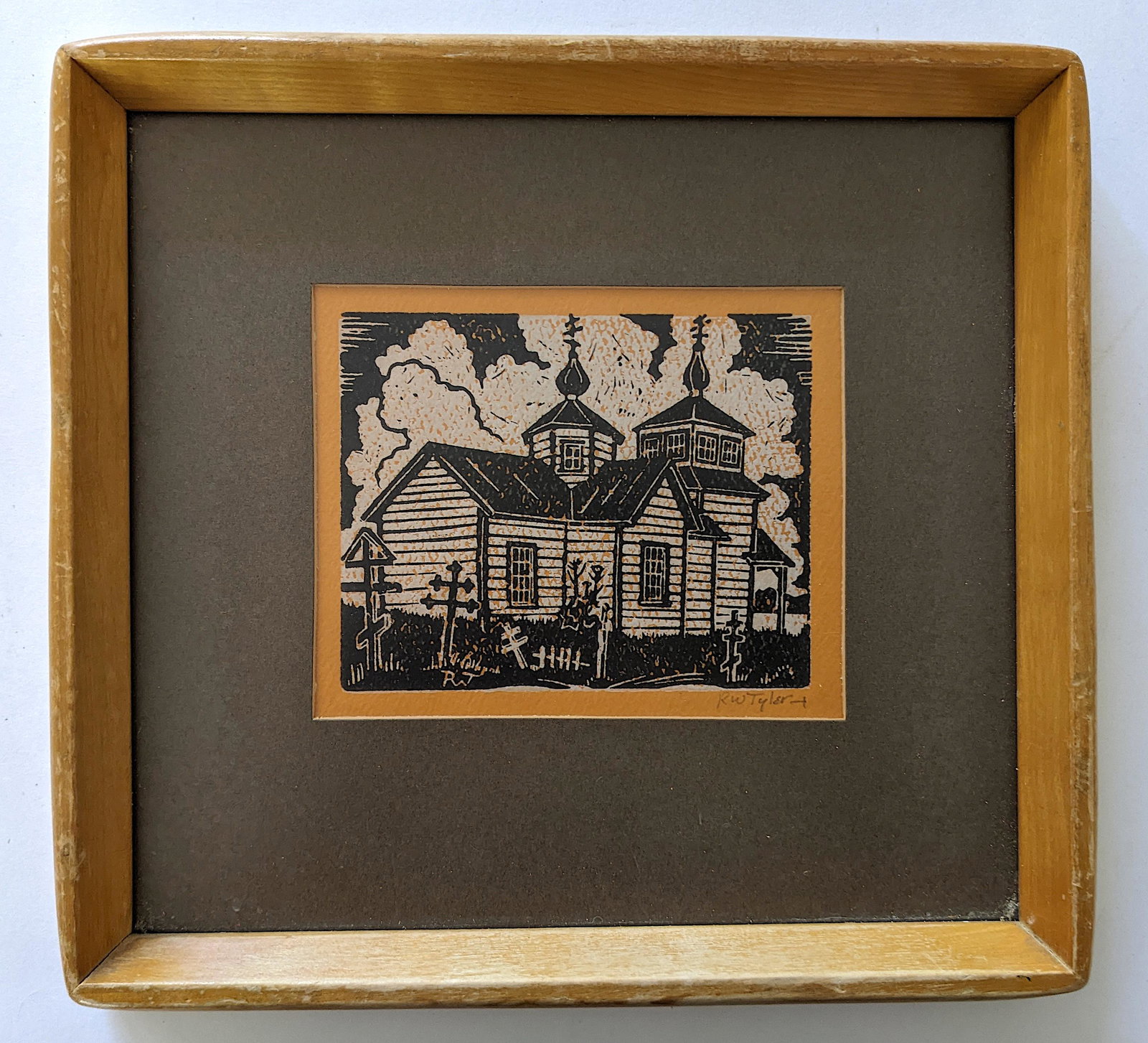 Vintage Woodcut R. W. TYLER Alaska, Homer: The provenance of this item is from a WWII veteran collector in Georgia.The woodcut dimensions are Approx. 4" x 5" and the frame dimensions are Approx. 10" x 10.50". This lot is located in Boca Raton,
