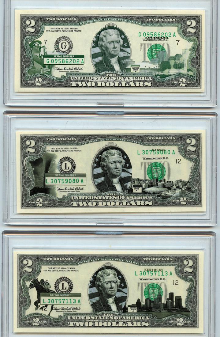 Currency Money Group Of Three $2 Bill State Collection (1 of 2)