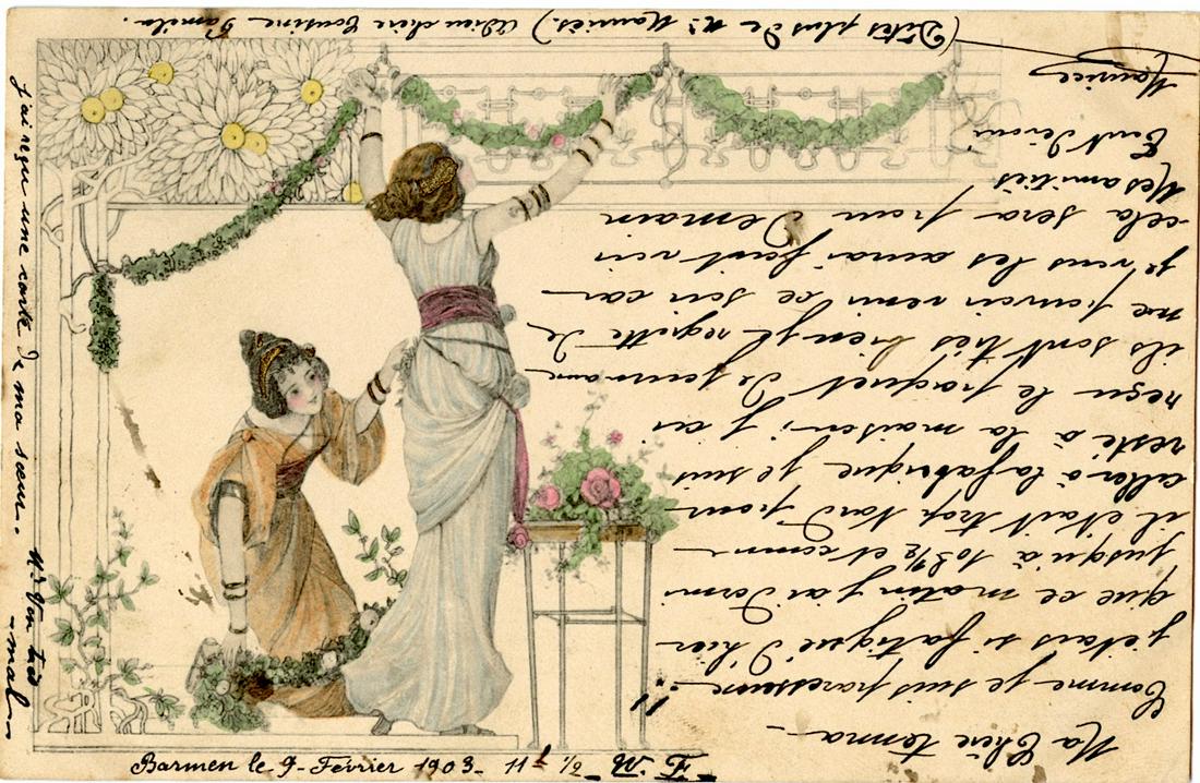 Antique Postcard French Art Nouveau M. M Vienne: The dimensions of an antique/vintage postcard are Approx. 5.5"x 3.5" (small variances can occur). ABOUT SHIPPING: This lot is located in Boca Raton, Fl and its shipment will be made directly by Arteli