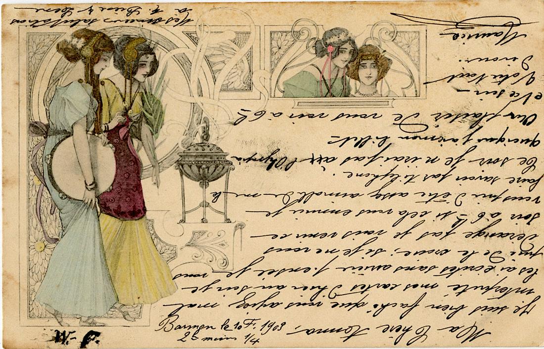 Antique Postcard French Art Nouveau M. M Vienne: The dimensions of an antique/vintage postcard are Approx. 5.5"x 3.5" (small variances can occur). ABOUT SHIPPING: This lot is located in Boca Raton, Fl and its shipment will be made directly by Arteli