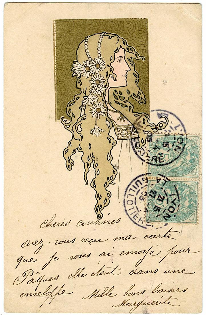 Antique Postcard Nouveau Like Mucha (1 of 2)