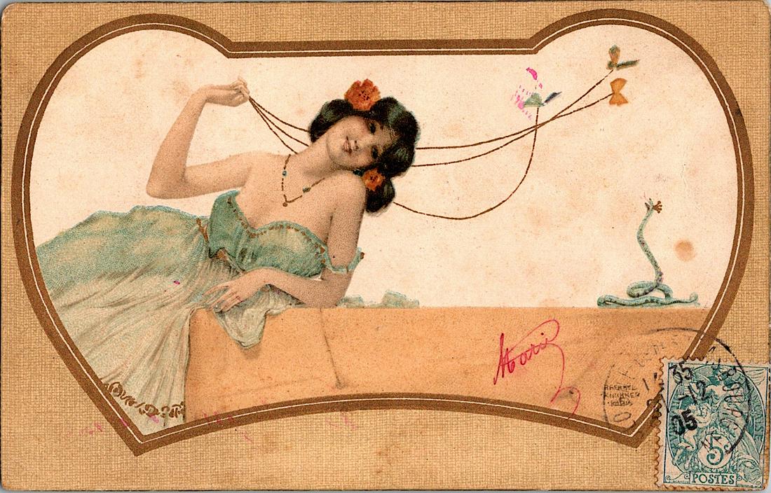 Antique Postcard Art Nouveau RAPHAEL KIRCHNER: The dimensions of an antique/vintage postcard are Approx. 5.5"x 3.5" (small variances can occur). ABOUT SHIPPING: This lot is located in Boca Raton, Fl and its shipment will be made directly by Arteli