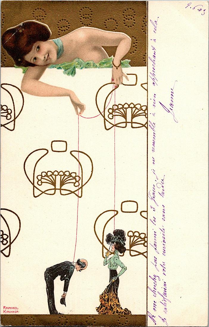 Antique Postcard Art Nouveau RAPHAEL KIRCHNER: The dimensions of an antique/vintage postcard are Approx. 5.5"x 3.5" (small variances can occur). ABOUT SHIPPING: This lot is located in Boca Raton, Fl and its shipment will be made directly by Arteli