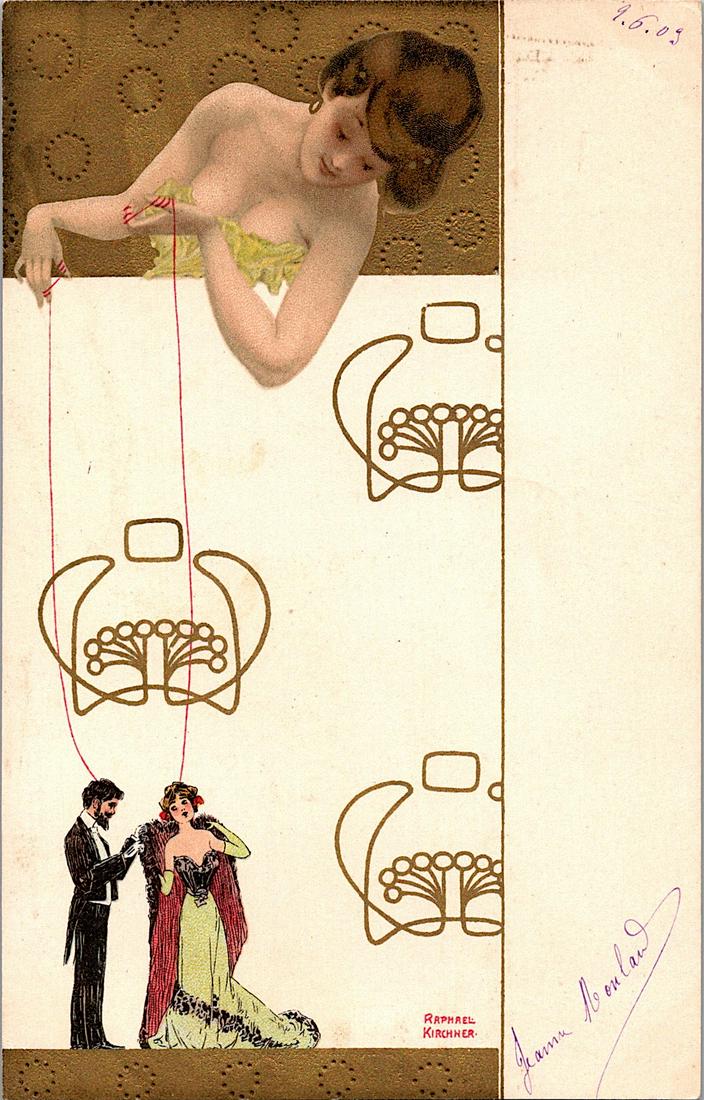 Antique Postcard Art Nouveau RAPHAEL KIRCHNER: The dimensions of an antique/vintage postcard are Approx. 5.5"x 3.5" (small variances can occur). ABOUT SHIPPING: This lot is located in Boca Raton, Fl and its shipment will be made directly by Arteli