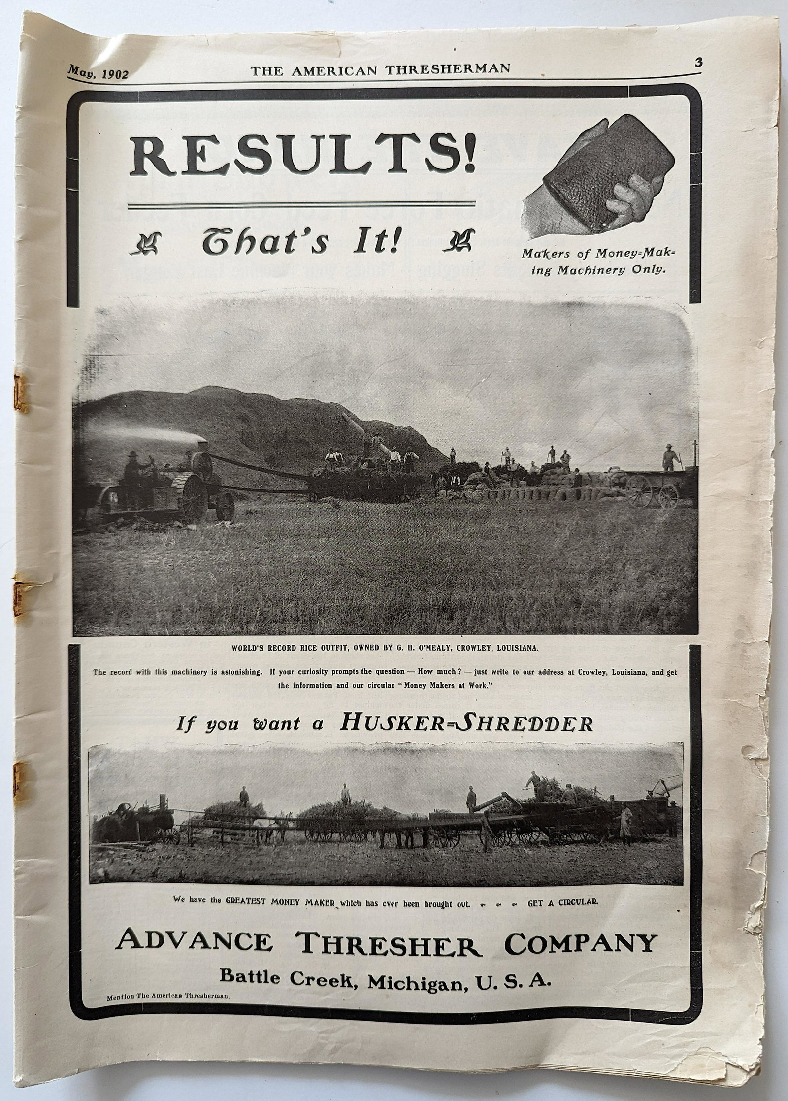Rare 1902 Magazine The American Thresherman: The provenance of this item is from a WWII veteran collector in Georgia. This lot is located in Boca Raton, Fl and its shipment will be made directly by Artelisted. Shipping insurance is the responsib