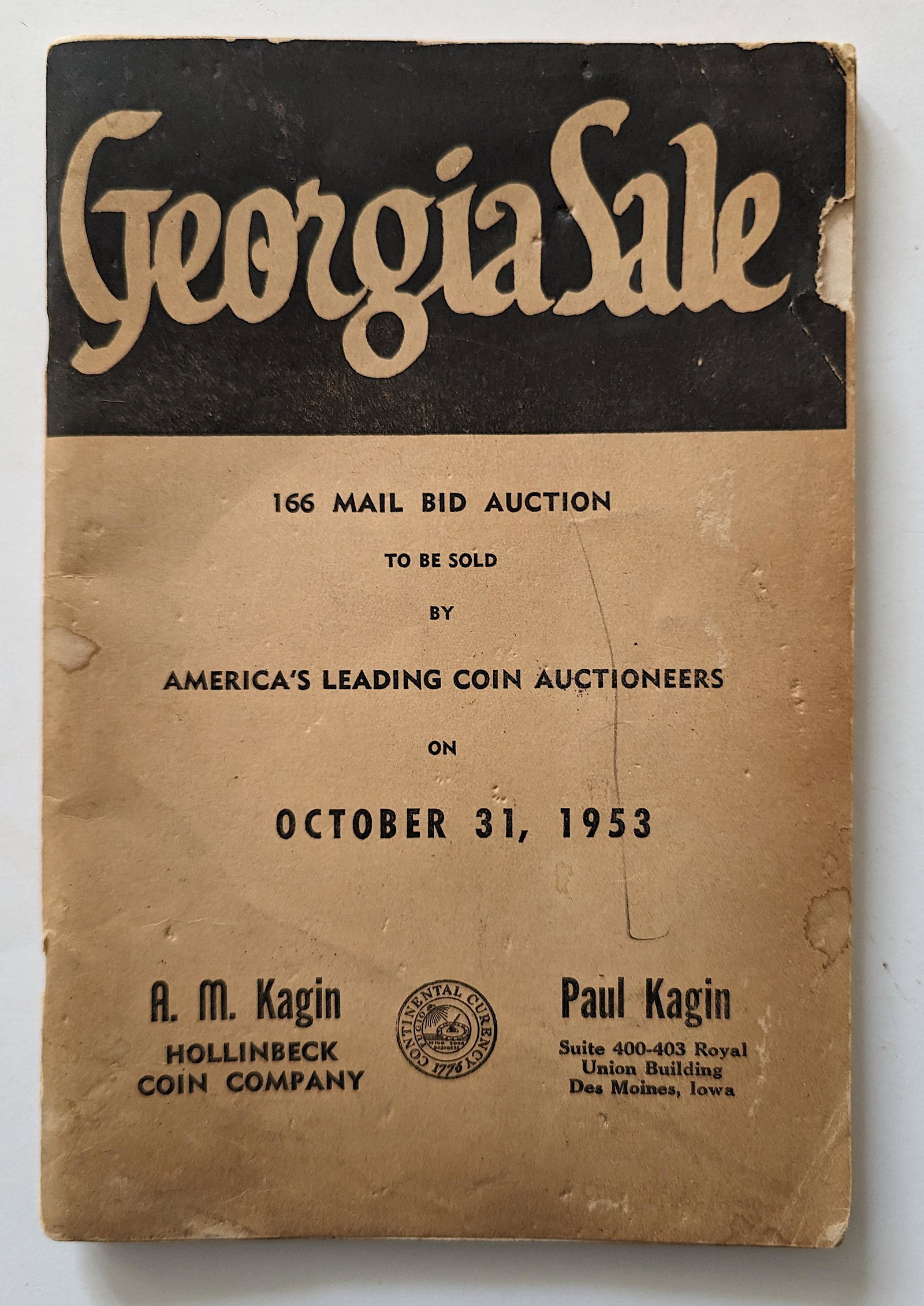 Vintage Auction Catalog Georgia Coins Sale, 1953: The provenance of this item is from a WWII veteran collector in Georgia. This lot is located in Boca Raton, Fl and its shipment will be made directly by Artelisted. Shipping insurance is the responsib