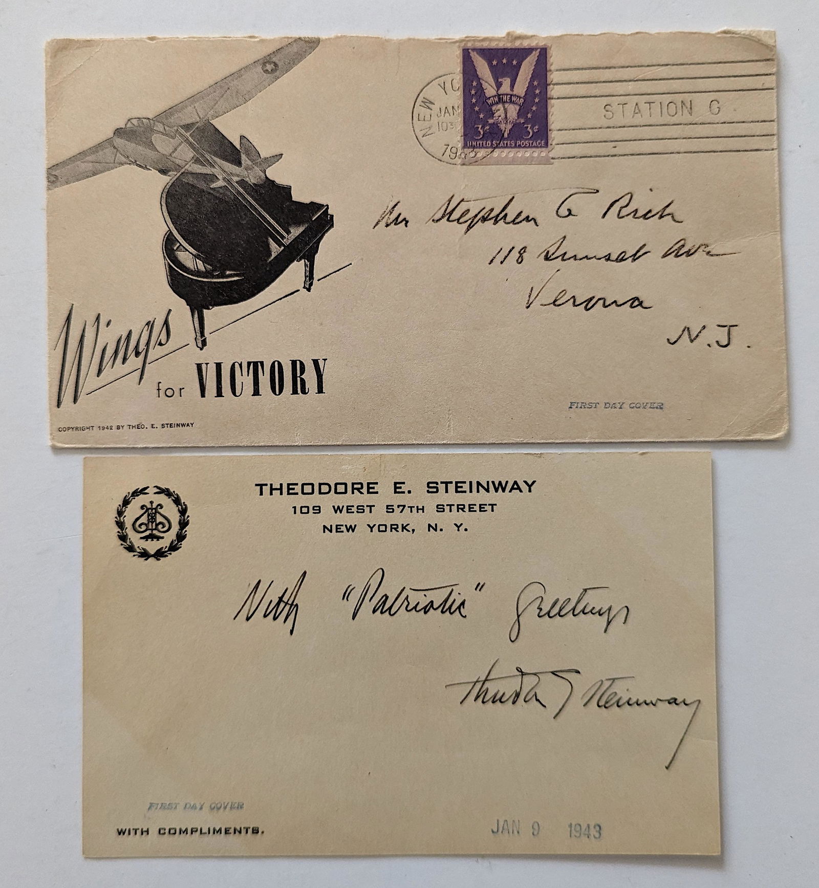 Rare Signed Steinway Note Inside 1943 WWII Wings For Victory (1 of 2)