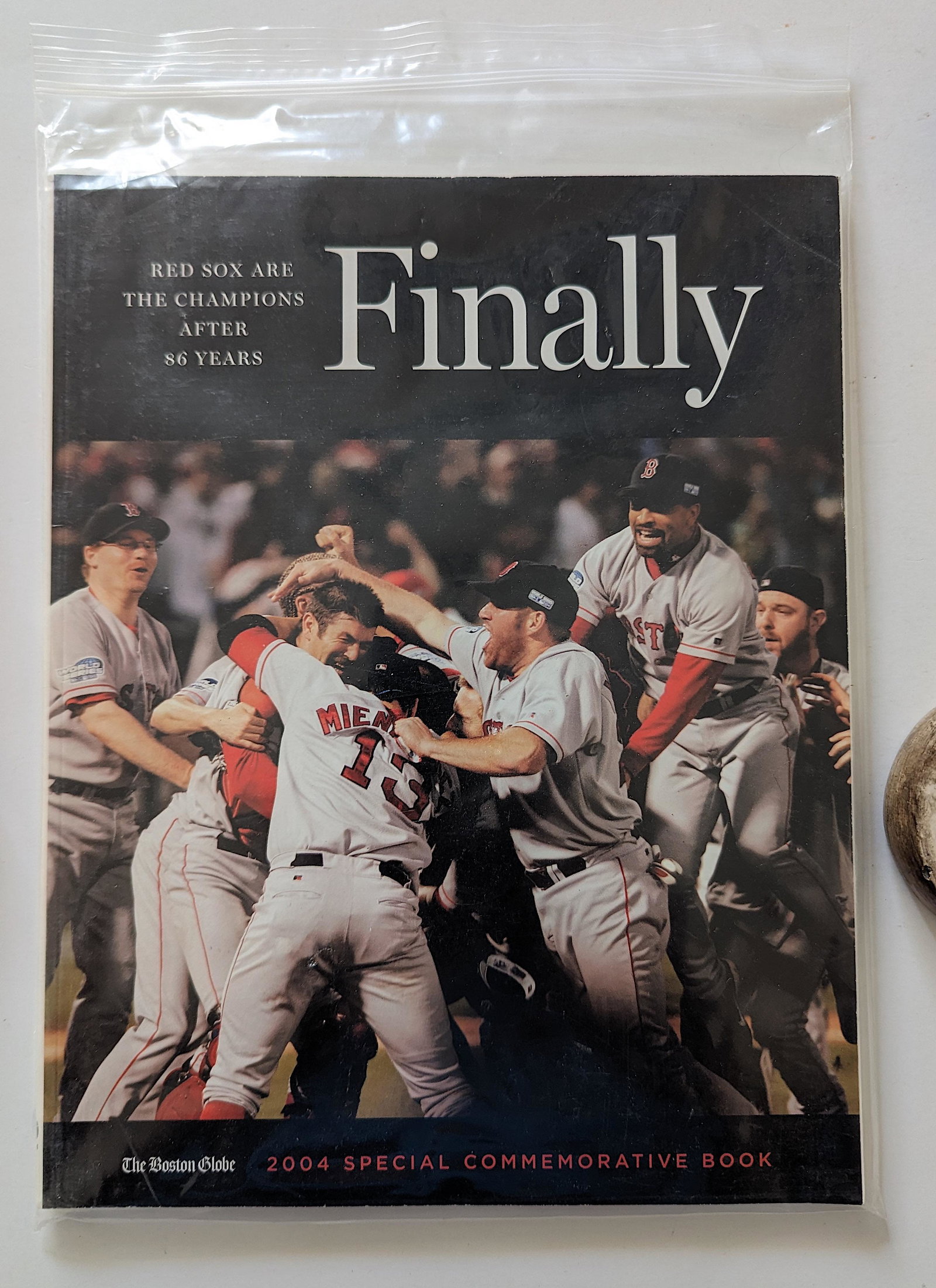 Vintage RED SOX The Champions FINALLY, 2004: The provenance of this item is from a collector in RI. His collection includes many items from the archives/estate of famous Pin Up American model and photographer Linnea Eleanor "Bunny" Yeager (1929 