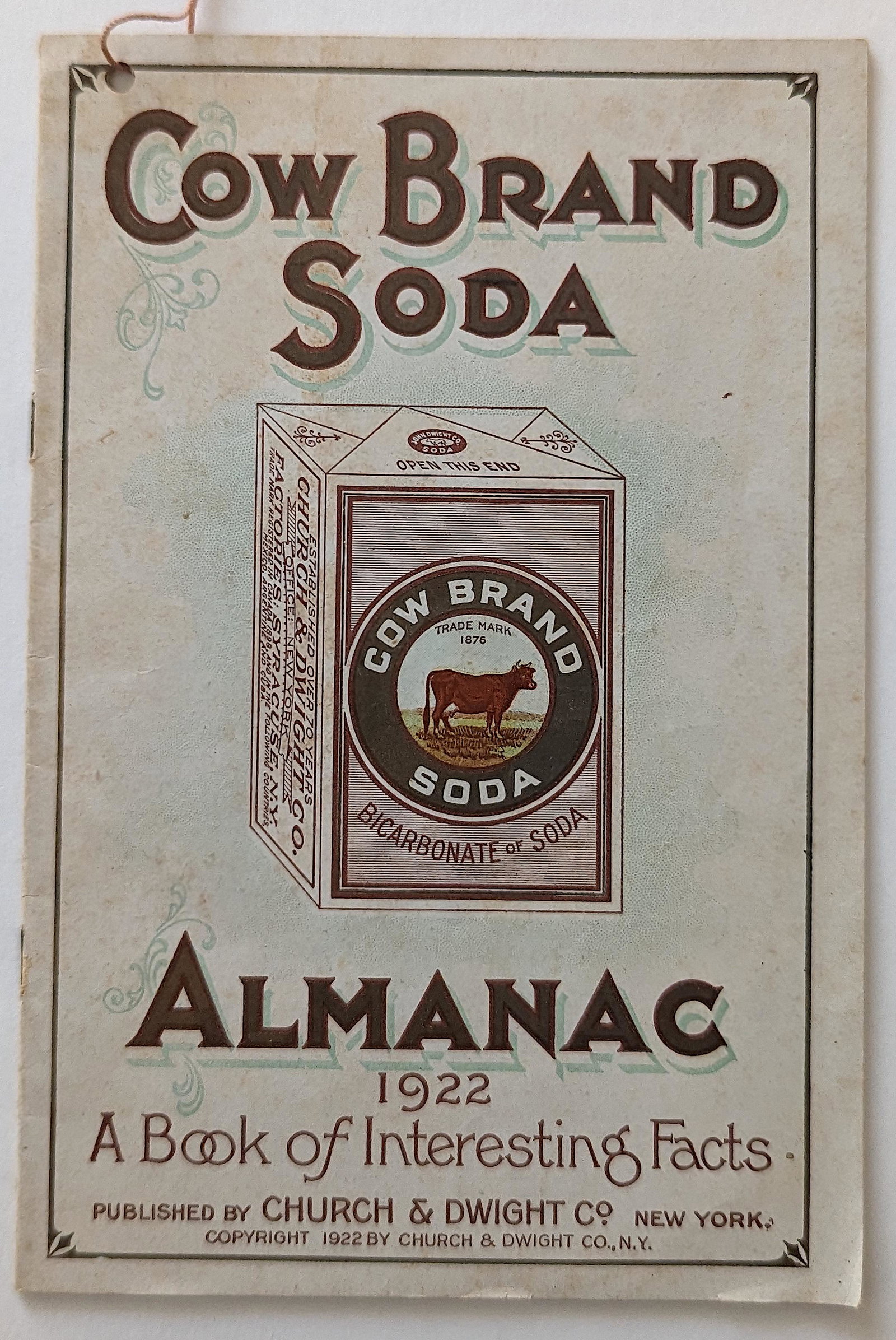 Antique Cow Brand Soda Almanac, 1922: This collection is coming from a Professional American photographer and collector during the last 30 years in LA, CA. He asked as to do not mention his name. His collection includes many original posi