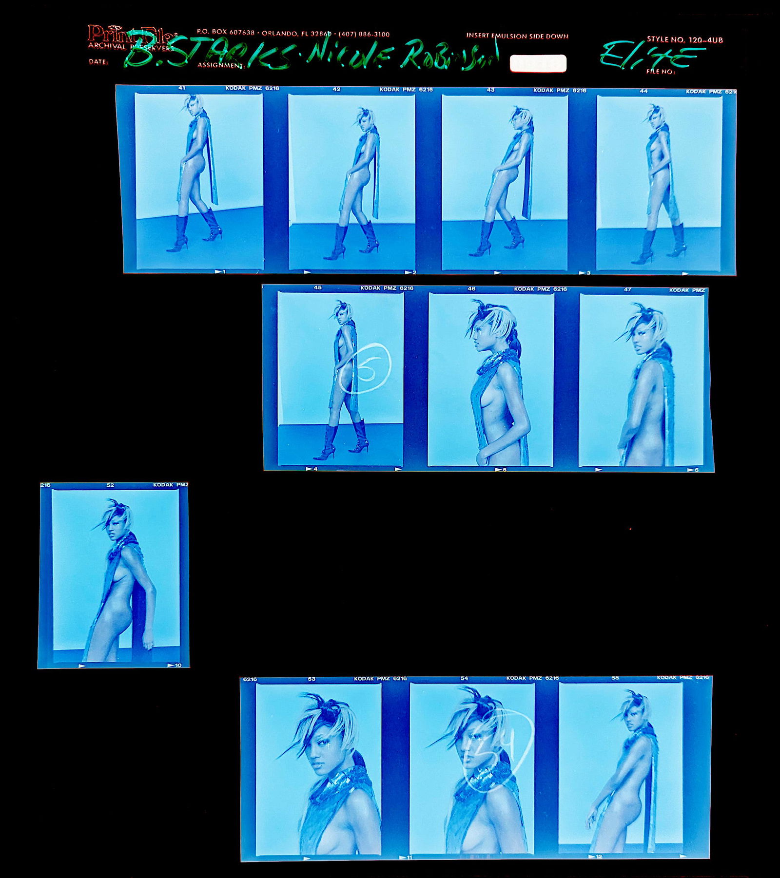 Set Pin Up Negatives Professional Photographer / Model: The films offered in this sale include photographies by Jim Malucci, Nino Munoz and Nouveau between others. The dimensions of each negative is Approx. 3" x 2.5".The provenance of this lot is from the