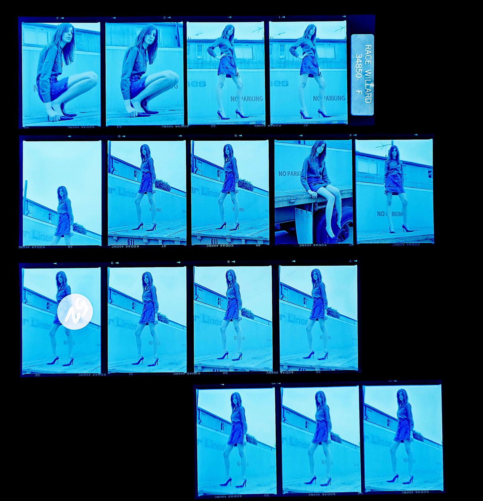 Set Pin Up Negatives Professional Photographer / Model: The films offered in this sale include photographies by Jim Malucci, Nino Munoz and Nouveau between others. The dimensions of each negative is Approx. 3" x 2.5".The provenance of this lot is from the
