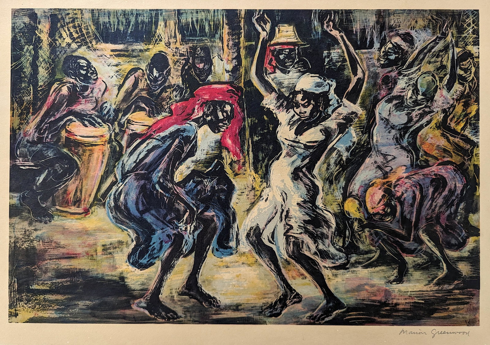 Signed Paintagraph by MARION GREENWOOD Haitian Dancers: Haitian Dancers a limited edition signed original paintagraph by Marion Greenwood. Provenance from the estate of a serious Belgium Collector in Manhattan N.Y.. The dimensions are Approx. 14" x 20". Th