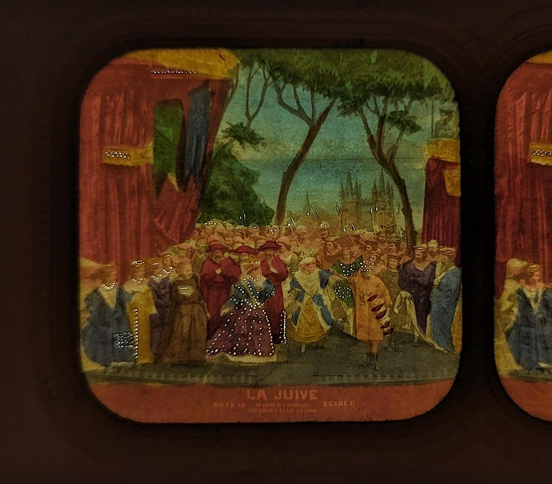 Antique French 19th C. Hold To Light Tissue Stereoview: FRENCH TISSUE PARIS THEATRE SCENE FROM 19th. C., EXTREMELY RARE STEREOVIEW IN THIS CONDITION!! This stereoviews is original from the epoch, 1860s . Provenance, from a collector in London, UK. These st