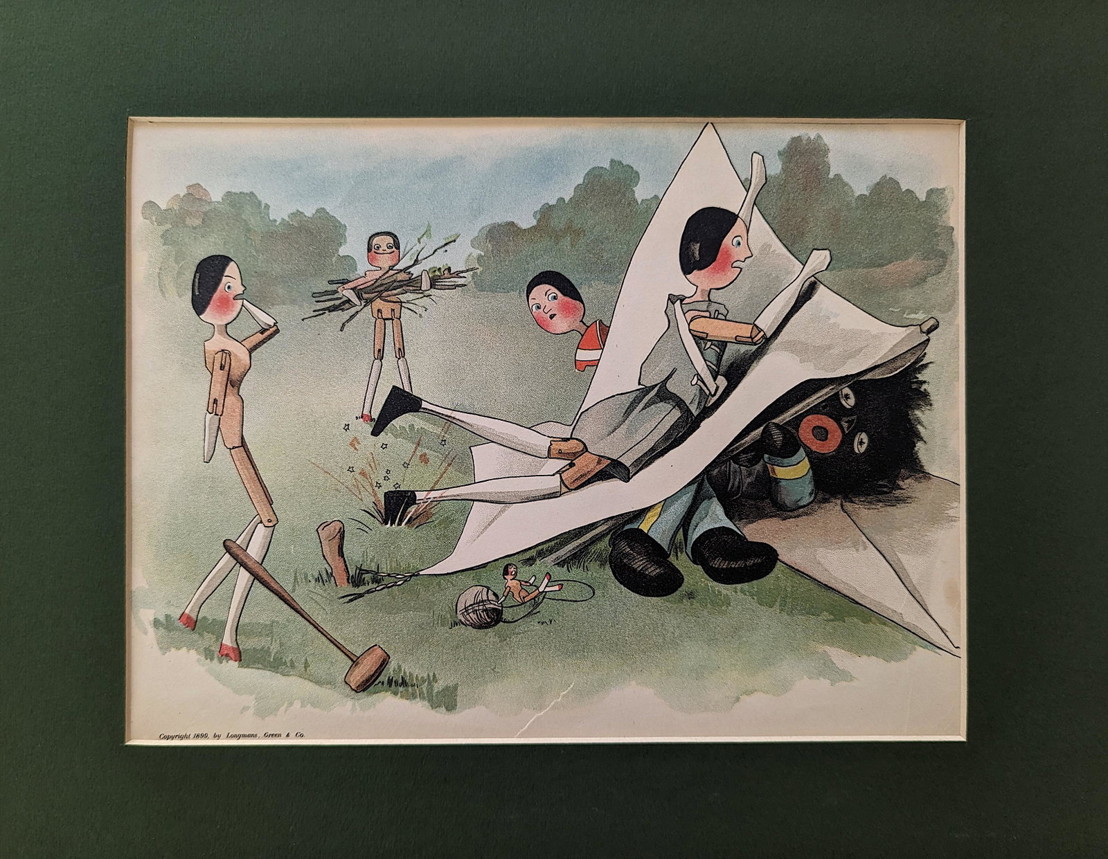 Original Lithograph GOLLIWOGG by Longmans, Green & Co., 1899: We have included quality images to show their condition. Paper dimensions Approx. 8.5" x 11". This lot is located in Boca Raton, Fl and its shipment will be made directly by Artelisted. Shipping insur