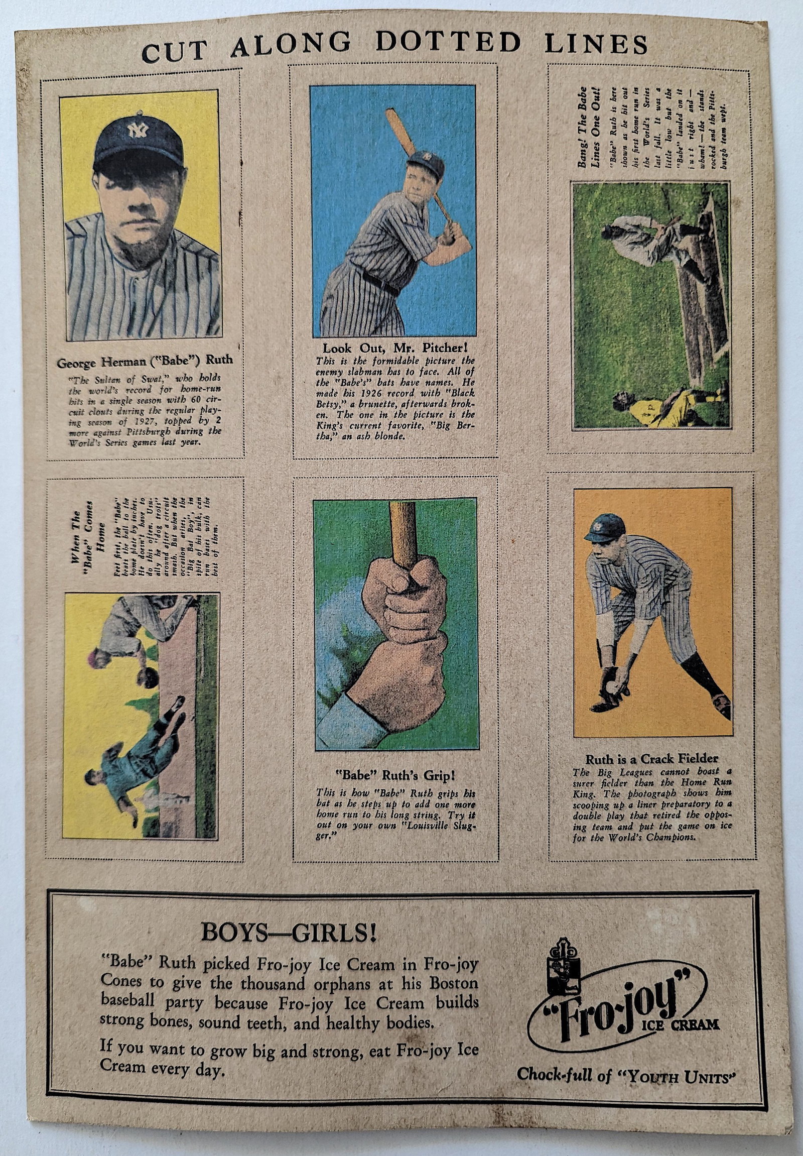 Fro-Joy Ice Cream Magazine Ad Baseball Babe Ruth, NY Yankees (1 of 2)