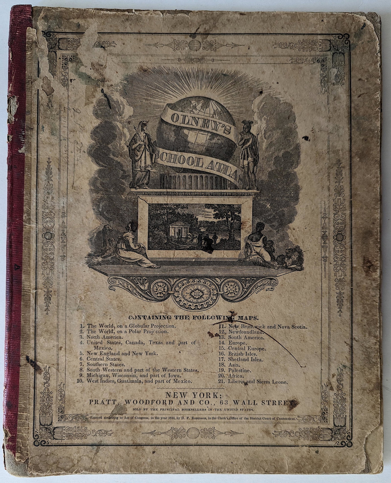Rare Antique OLNEY'S SCHOOL ATLAS, Maps 1844: We have included quality images to show their condition. This lot is located in Boca Raton, Fl and its shipment will be made directly by Artelisted. Shipping insurance is the responsibility of the buy