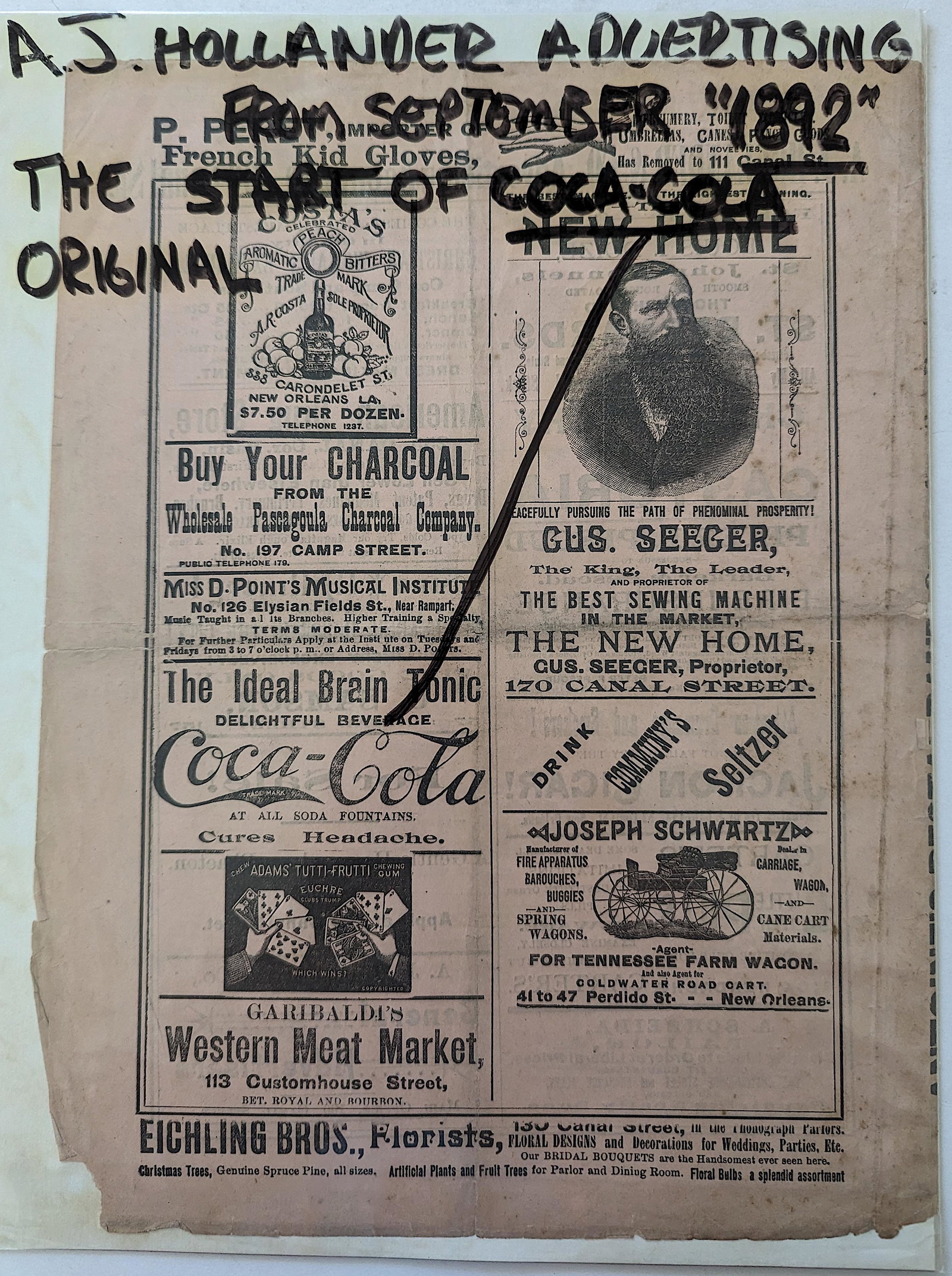 Antique Original Rare Coca Cola Advertising, Sept. 1892: We have included quality images to show their condition. This lot is located in Boca Raton, Fl and its shipment will be made directly by Artelisted. Shipping insurance is the responsibility of the buy