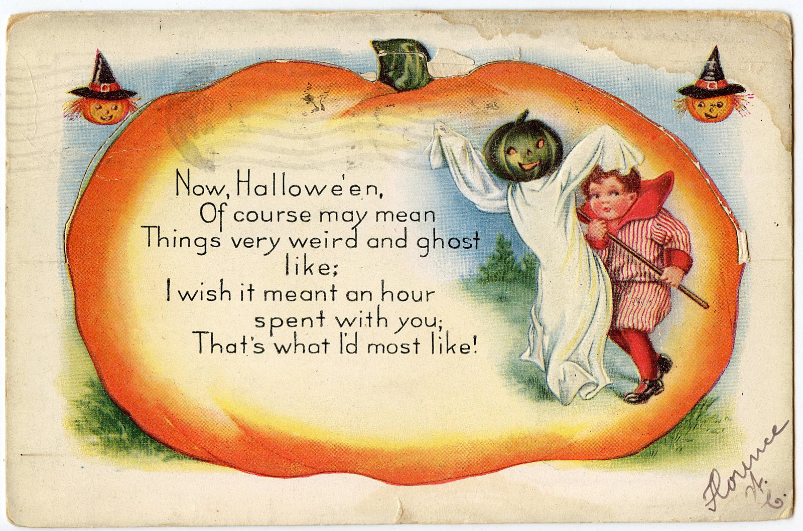 Antique Vintage Rare Postcard Halloween: The dimensions of an antique/vintage postcard are Approx. 5.5"x 3.5" (small variances can occur). ABOUT SHIPPING: This lot is located in Boca Raton, Fl and its shipment will be made directly by Arteli