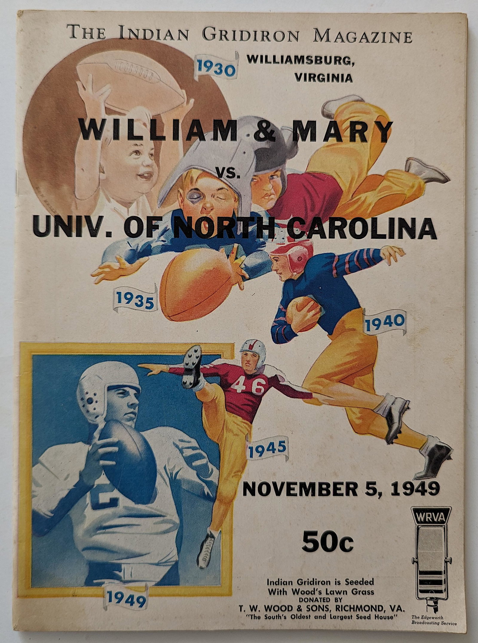 Vintage Football Magazine William & Mary vs Univ of NC, 1949: The provenance of this book is from a WWII veteran collector in Georgia. ABOUT SHIPPING: This lot is located in Boca Raton, Fl and its shipment will be made directly by Artelisted. Shipping insurance 