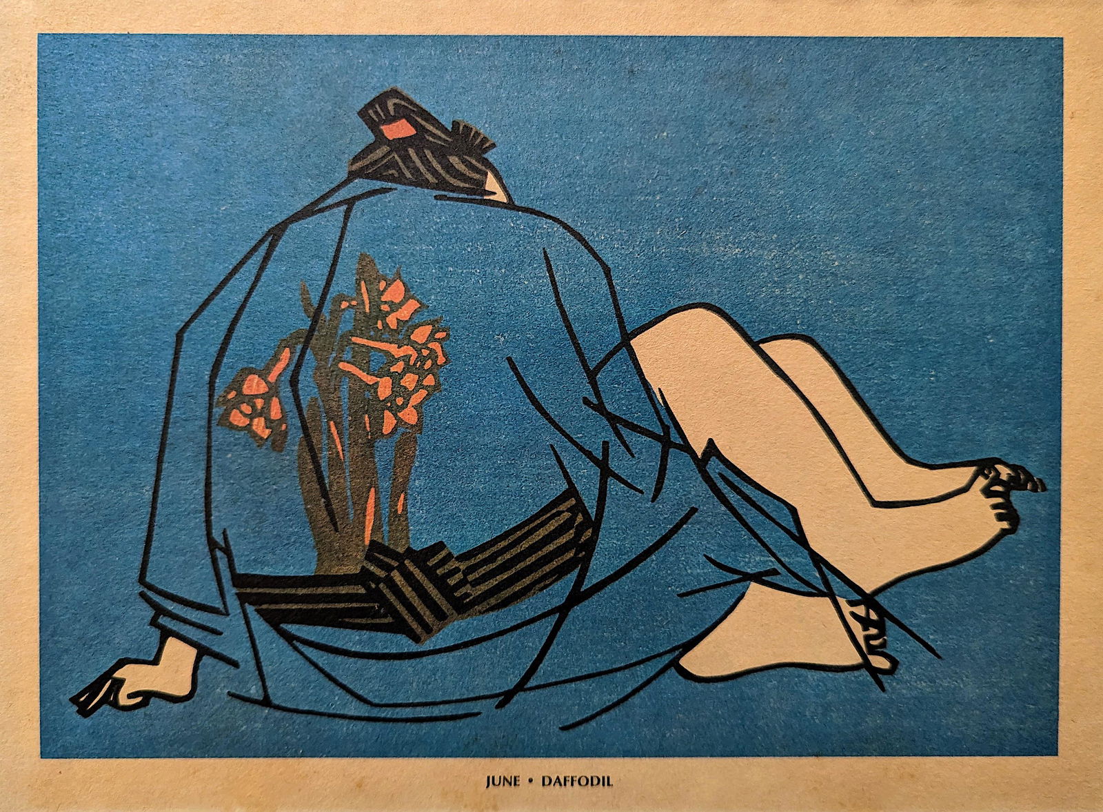 Vintage Woodblock Print Attrib. CLIFTON KARHU 1940s Period: Beautiful composition showing shunga position, one per each of the 12 months of the year. Our guess this print is from the WWII period. We have included quality images to show it's condition. The dime