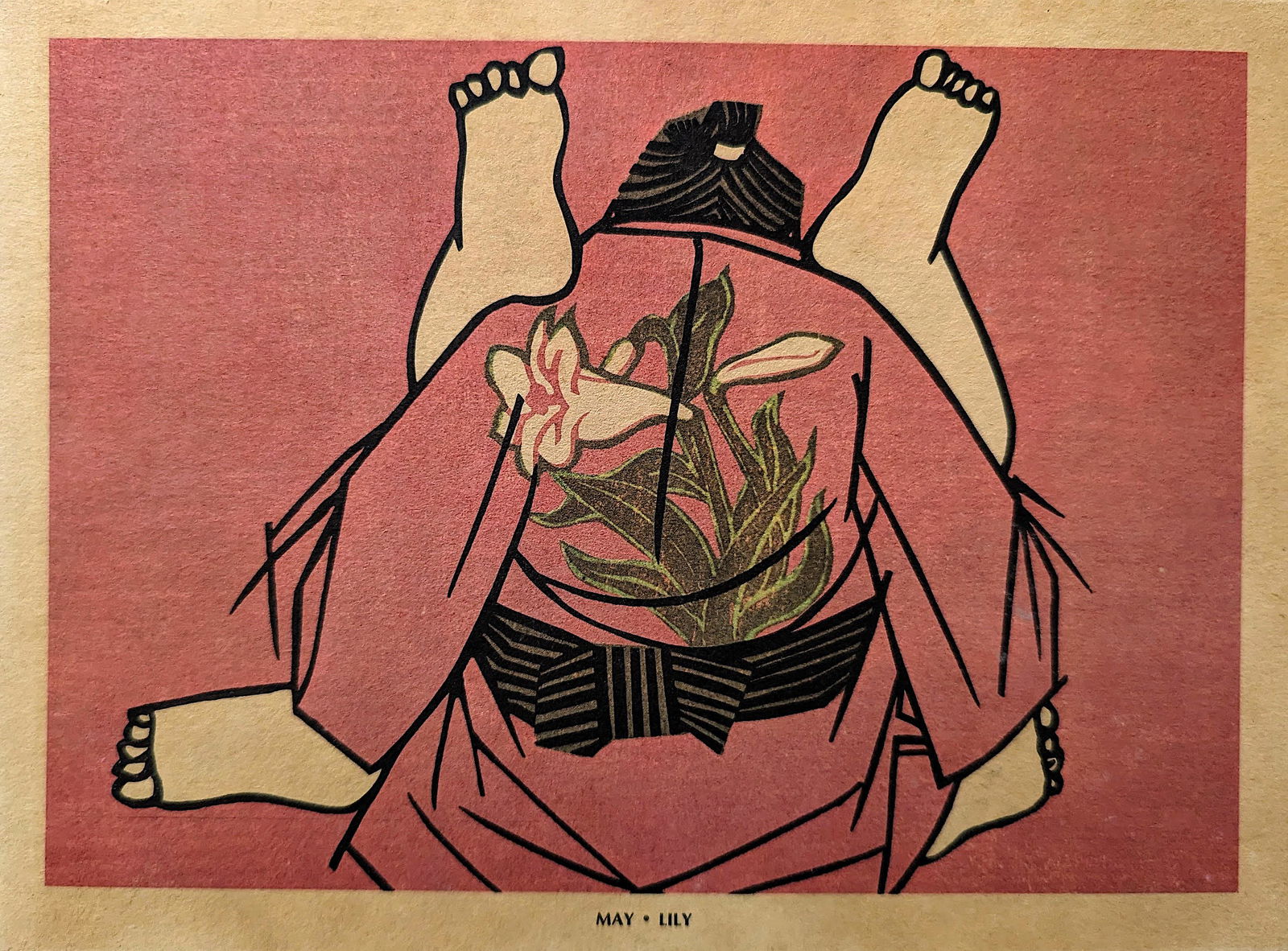 Vintage Woodblock Print Attrib. CLIFTON KARHU 1940s Period: Beautiful composition showing shunga position, one per each of the 12 months of the year. Our guess this print is from the WWII period. We have included quality images to show it's condition. The dime