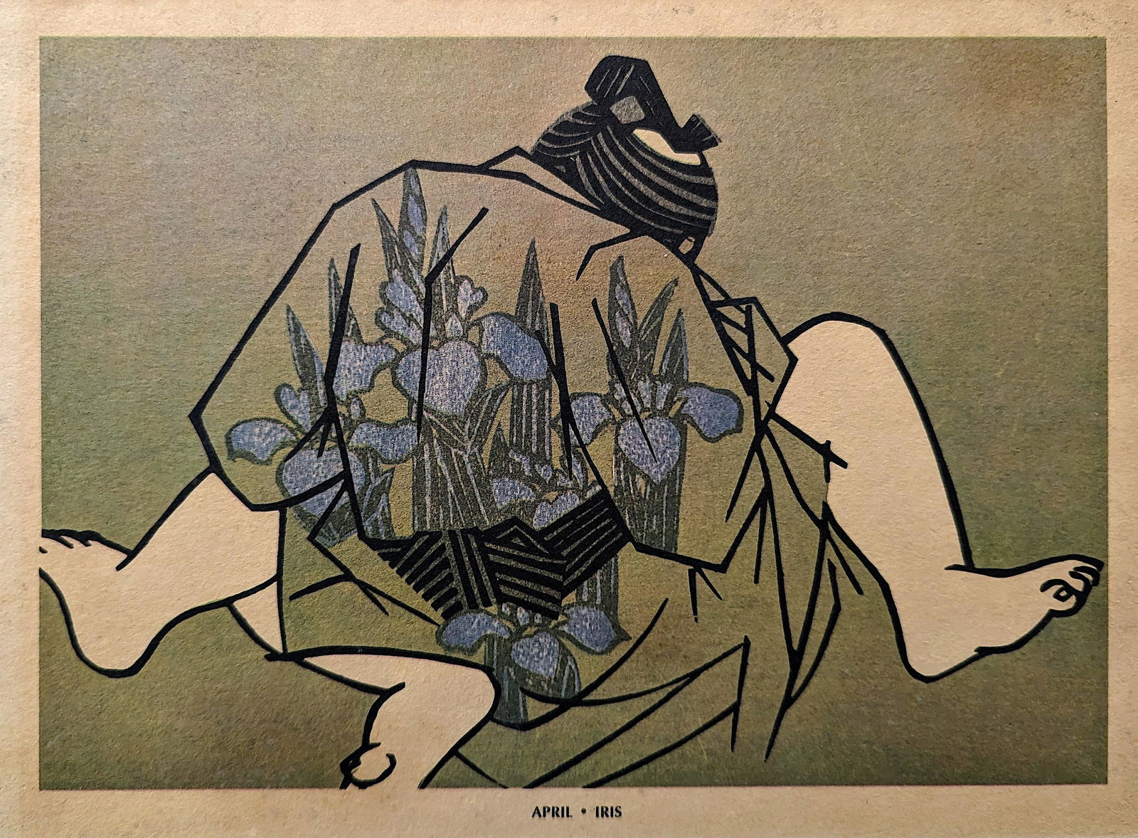 Vintage Woodblock Print Attrib. CLIFTON KARHU 1940s Period: Beautiful composition showing shunga position, one per each of the 12 months of the year. Our guess this print is from the WWII period. We have included quality images to show it's condition. The dime