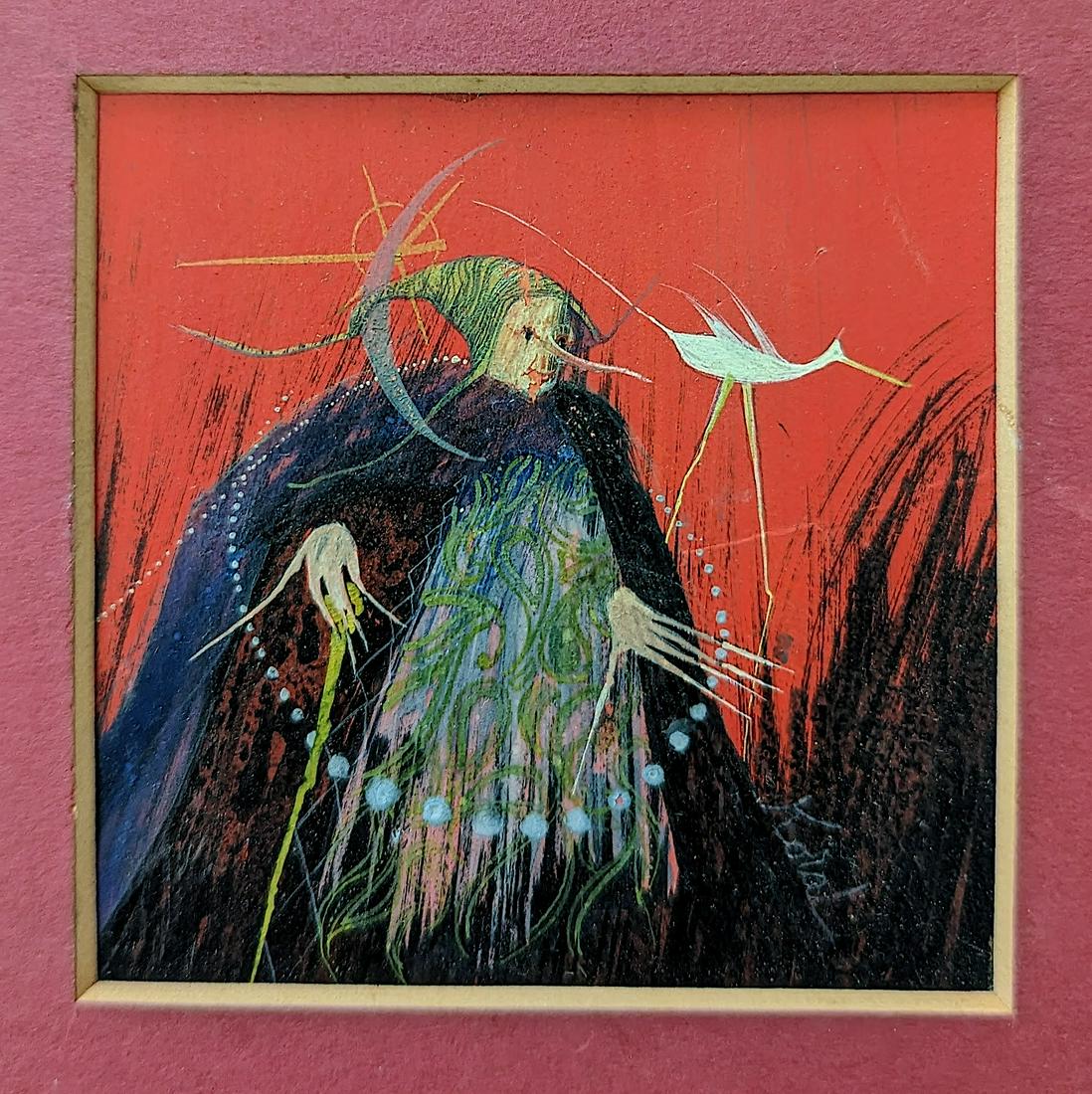 Original Painted Modern Art Work by KORAL: We have included quality images to show their condition. The dimensions are Approx. 4" x 4" (painting on board) and 9.5" x 9.5" (board). This lot is located in Boca Raton, Fl and its shipment will be