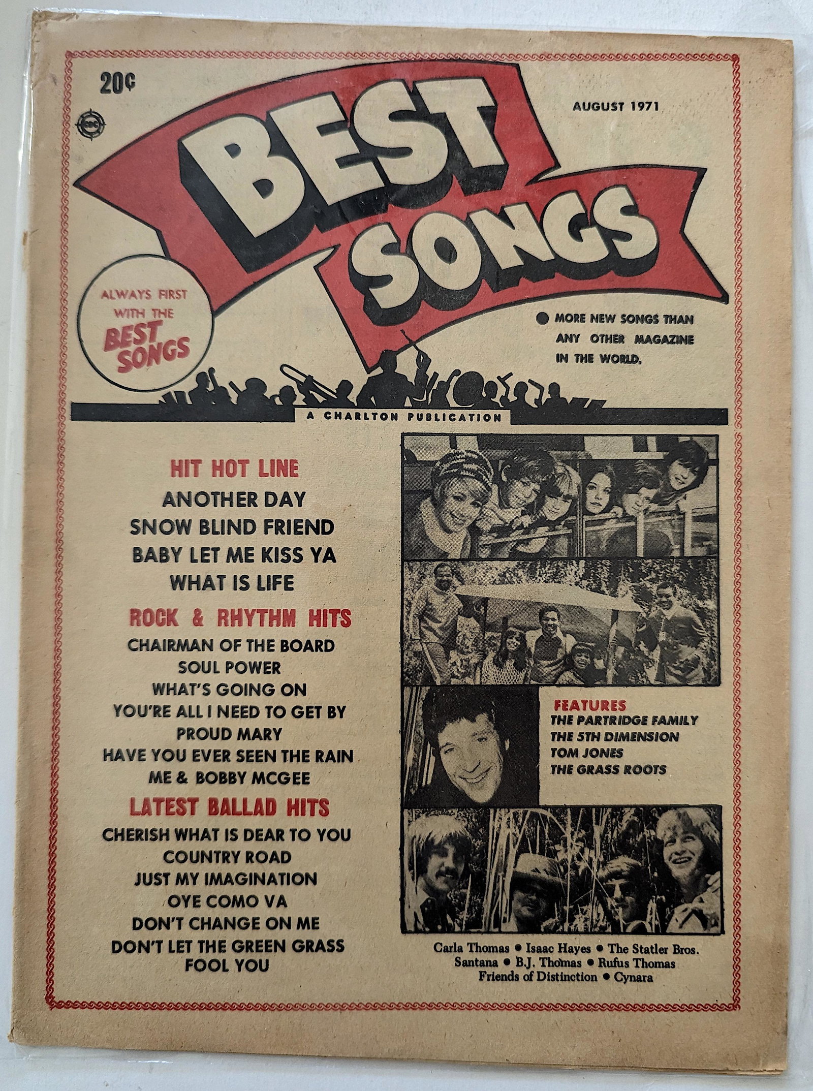 Vintage Magazine BEST SONGS August 1971: The provenance of this item is from a WWII veteran collector in Georgia. This lot is located in Boca Raton, Fl and its shipment will be made directly by Artelisted. Shipping insurance is the responsib