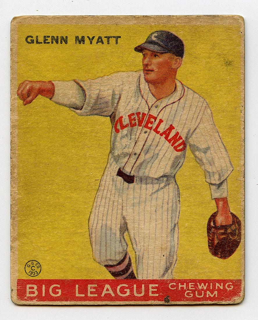 Baseball Card Glenn Myatt Indians Rookie, 1933: The lots offered in this sale come to us from three estates of deceased American collectors. We are specifying: 1. The mediums (es. original hand painted, prints). 2. The signature we were able to dec