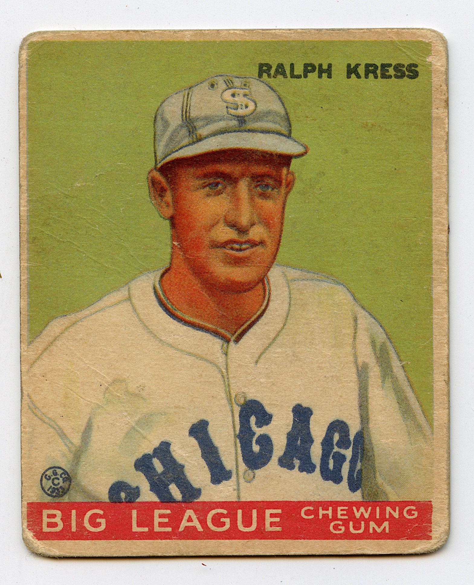 Baseball Card Ralph Kress White Sox, 1933 (1 of 2)