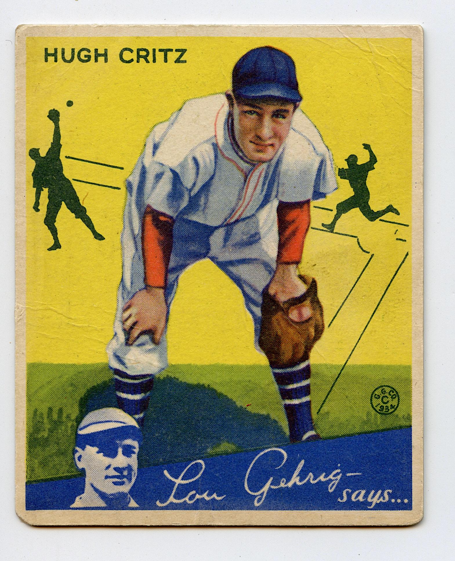 Baseball Card Hugh Critz Giants, 1934: The lots offered in this sale come to us from three estates of deceased American collectors. We are specifying: 1. The mediums (es. original hand painted, prints). 2. The signature we were able to dec