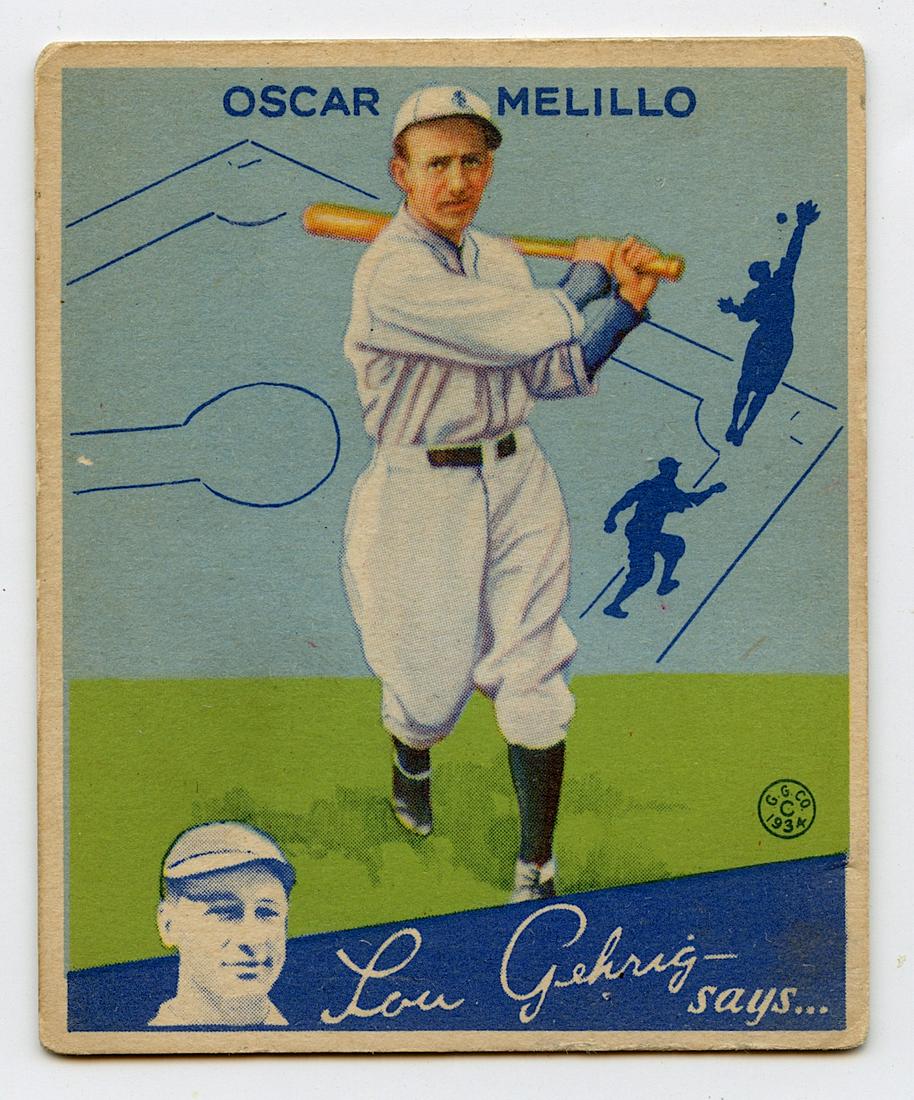 Baseball Card Oscar Melillo, 1934: The lots offered in this sale come to us from three estates of deceased American collectors. We are specifying: 1. The mediums (es. original hand painted, prints). 2. The signature we were able to dec