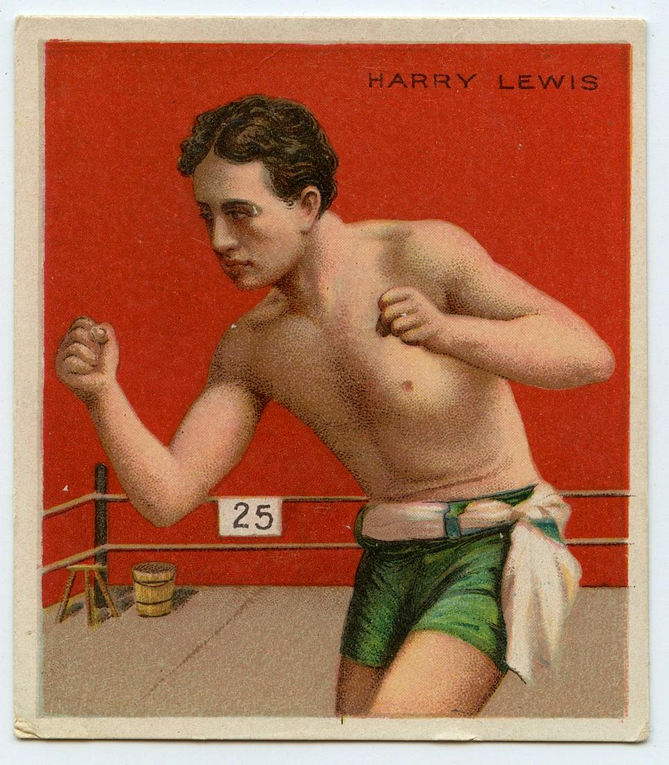 Boxing Fighter Card Harry Lewis, 1910: The lots offered in this sale come to us from three estates of deceased American collectors. We are specifying: 1. The mediums (es. original hand painted, prints). 2. The signature we were able to dec
