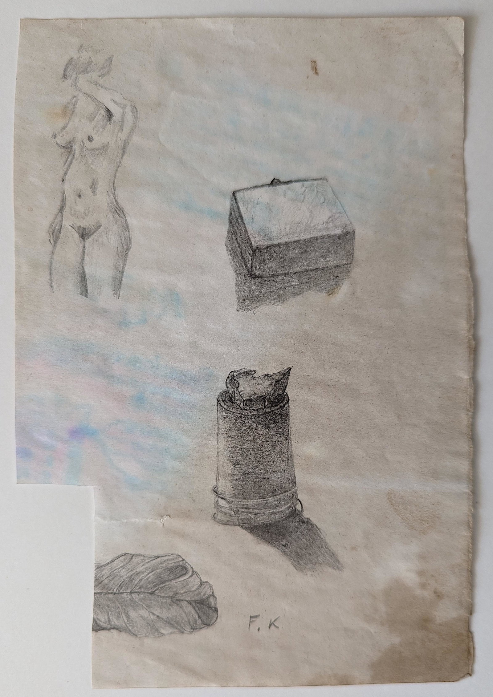 Hand Painted Pencil Drawing Elements F. K. - Frida Kahlo? (1 of 2)