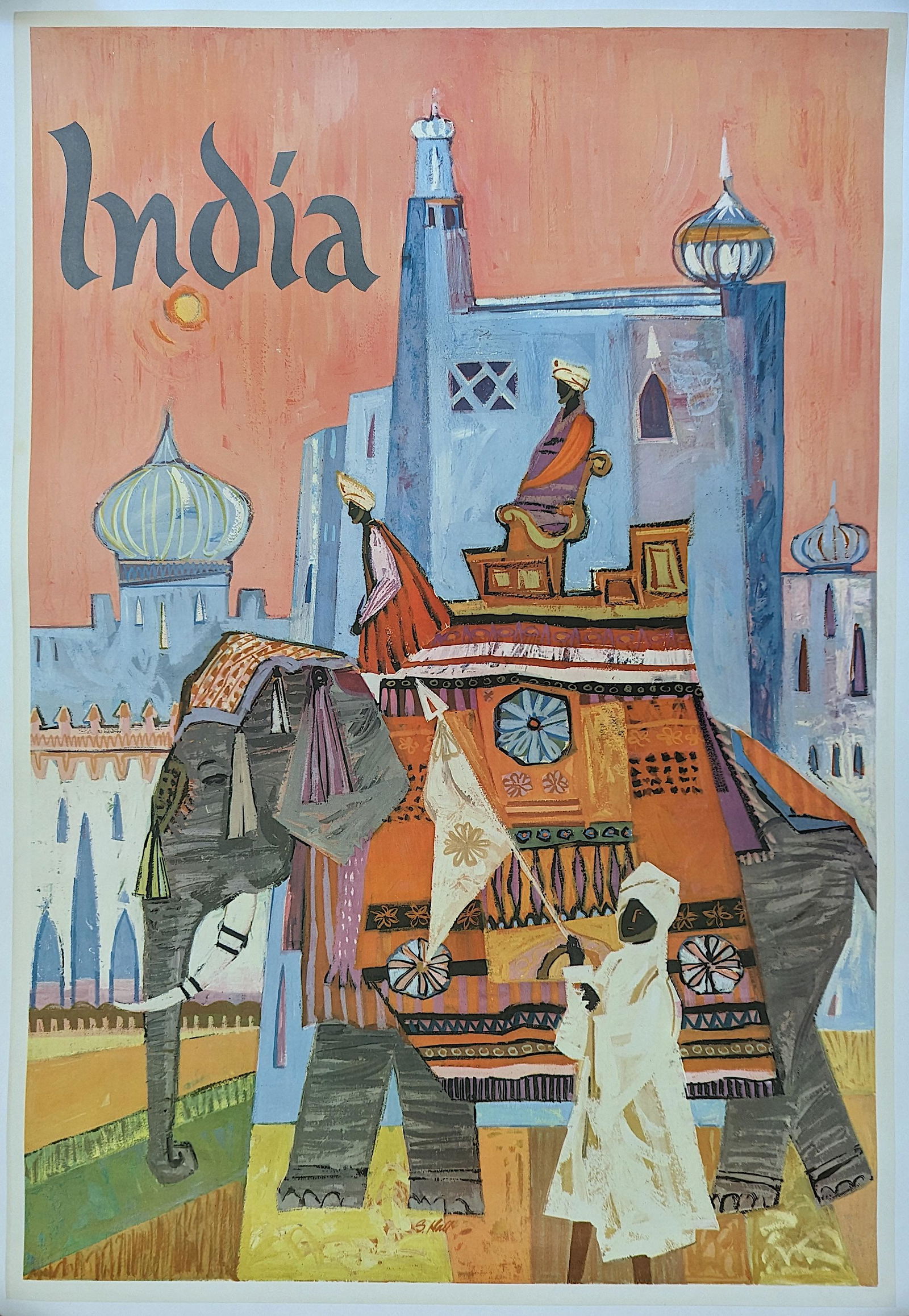 Authentic Poster INDIA by S. Hall, Ca. 1960s (1 of 3)