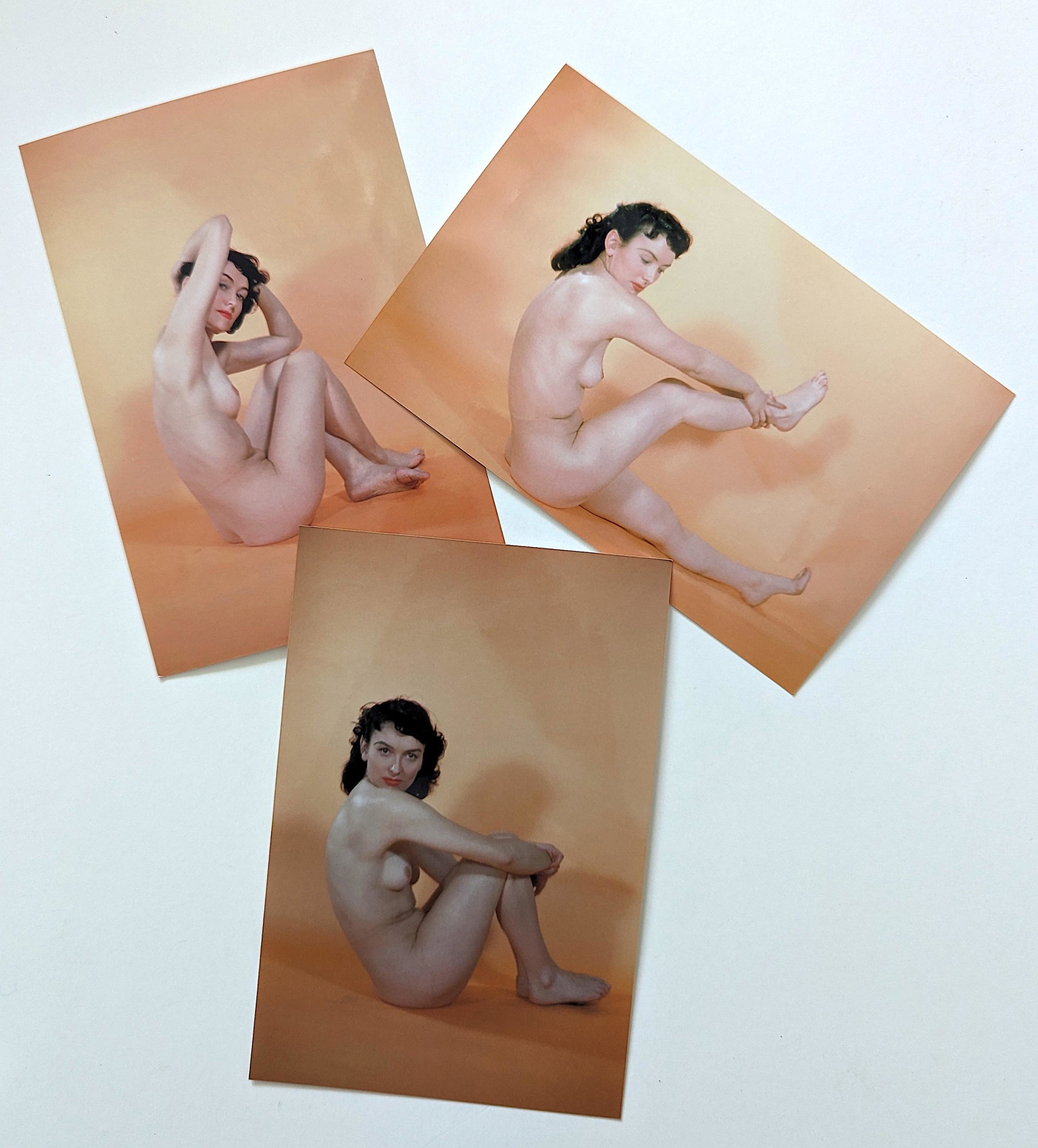 Set 3 Fujifilm Vintage Artistic Nude Female Pin Up: Provenance from a Professional American photographer and collector during the last 30 years in LA, CA..The dimensions of each photo are Approx. 5" x 7". This lot is located in Boca Raton, Fl and its s