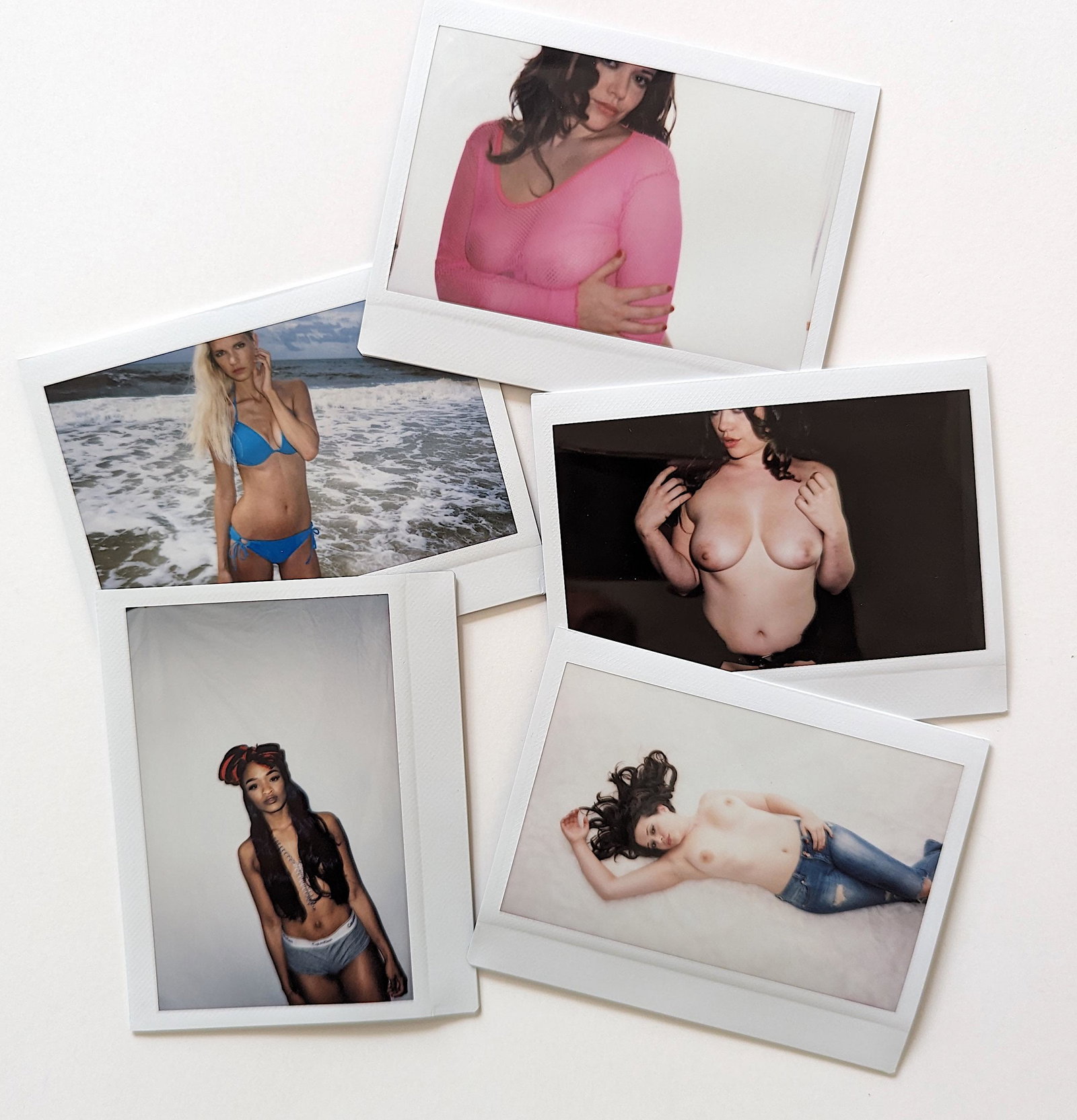 Set 5 Original Polaroid / Intax Photos Pin Up Nudes: Provenance from a Professional American photographer and collector during the last 30 years in LA, CA.. Each Polaroid / Intax film photo measures Aprox. 4.25" x 3.5". This lot is located in Boca Raton